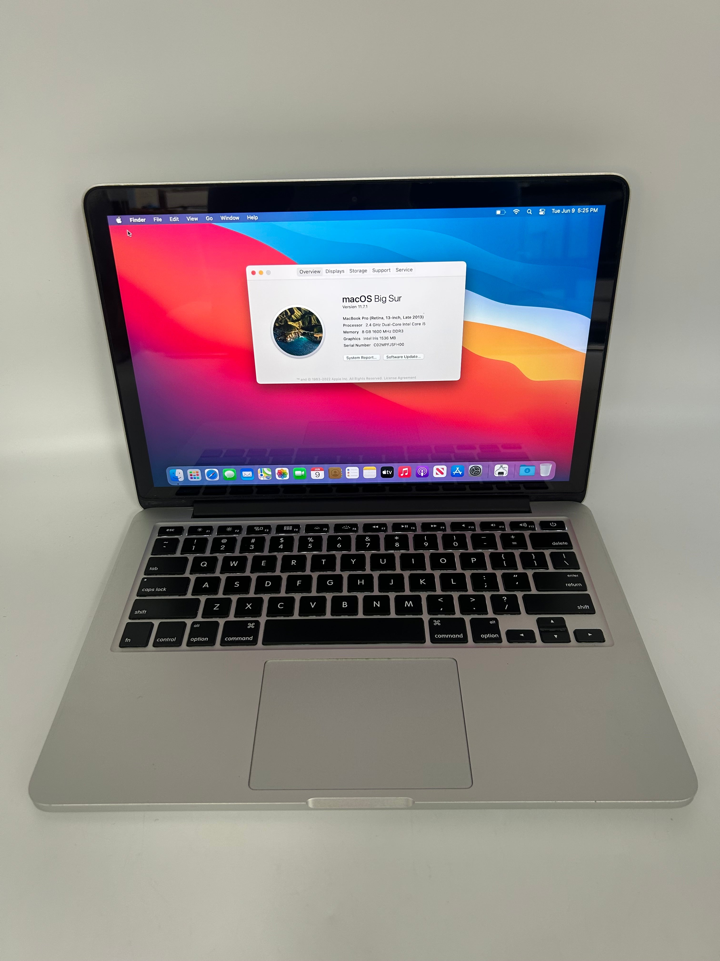 Apple MacBook Pro 13-inch Late 2013 2.4GHz Core i5 8GB 256GB Silver Used - C