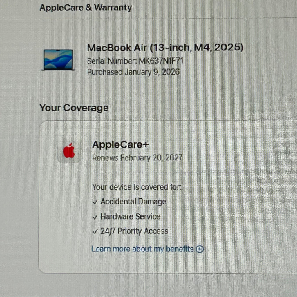 Apple MacBook Air 13-inch M4 A3240 16GB RAM 256GB w/ Cable + Warranty