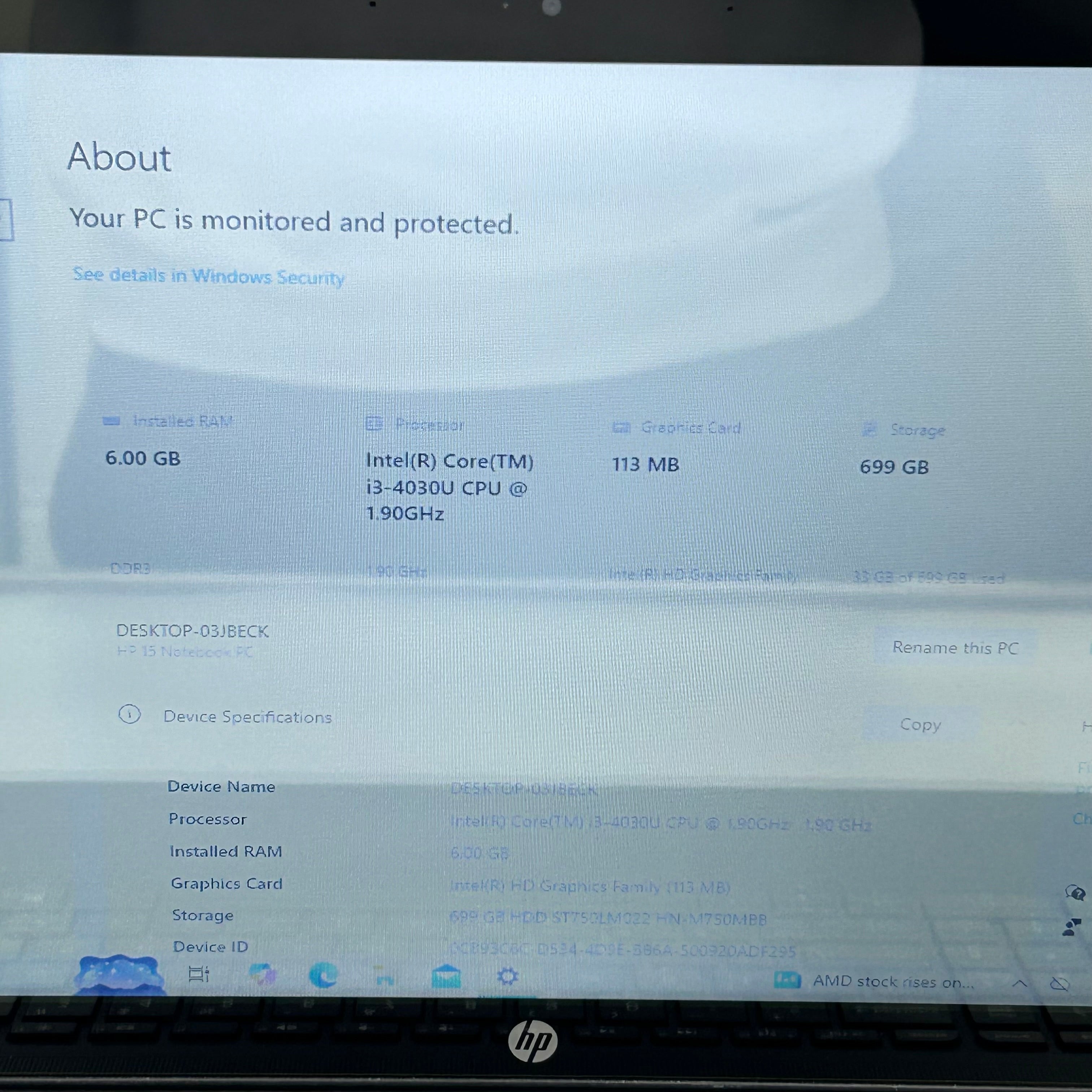 HP 15-f162dx 15-inch Core i3 6GB RAM 700GB HDD Touchscreen Laptop - Used