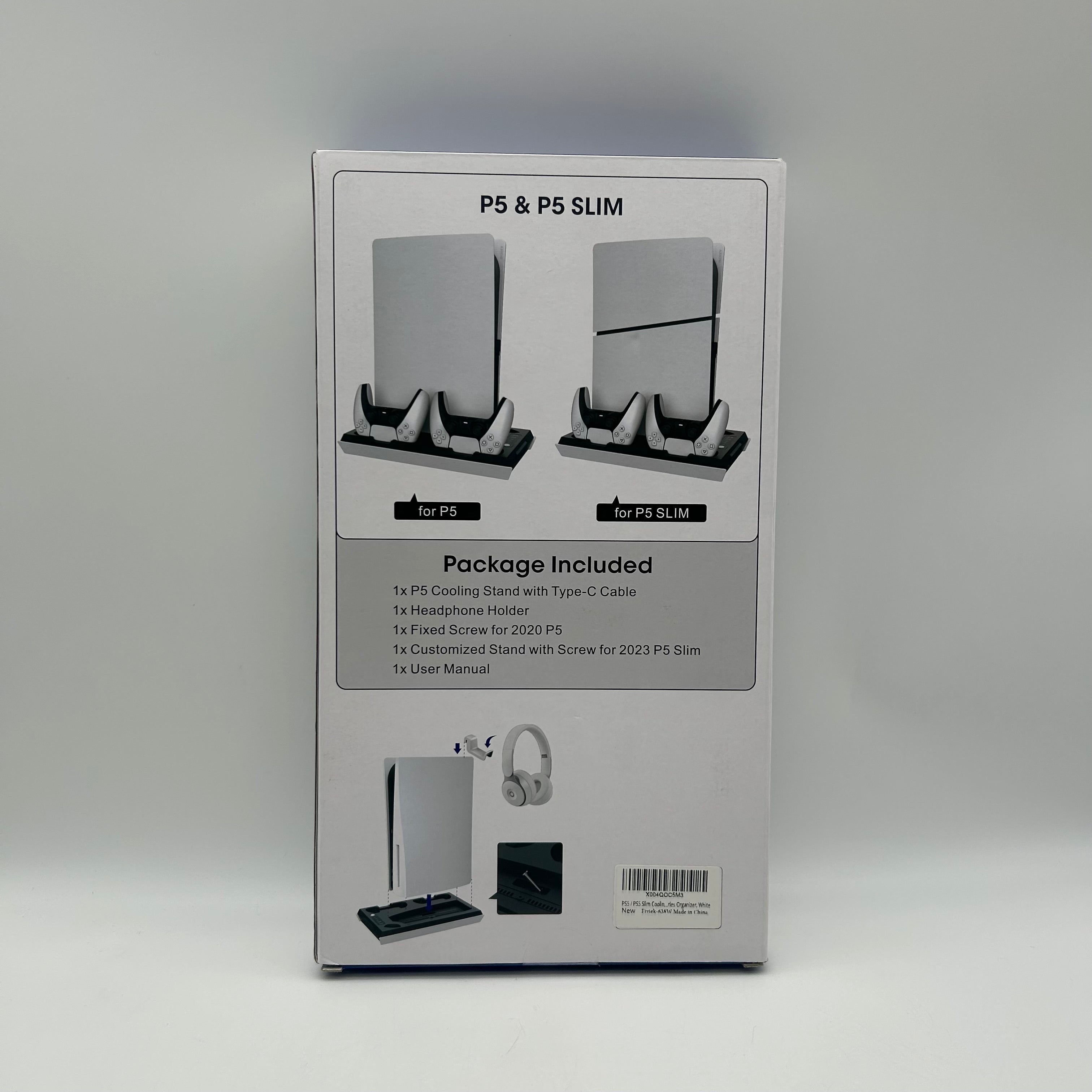P5 PS5 & PS5 Slim Cooling Stand Dual Controller Charger Headphone Holder LED
