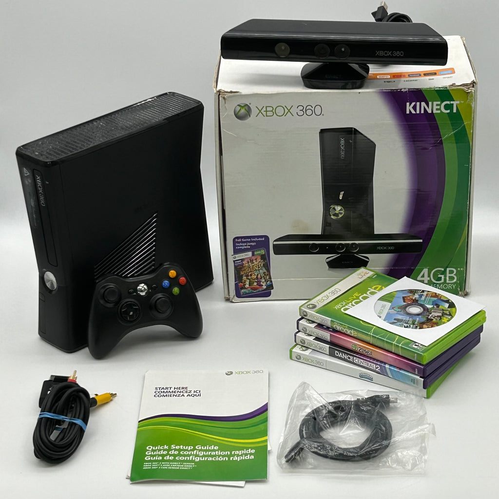 Microsoft Xbox 360 S 1439 Black Console Bundle with Kinect, Controller, Box & 5 Games