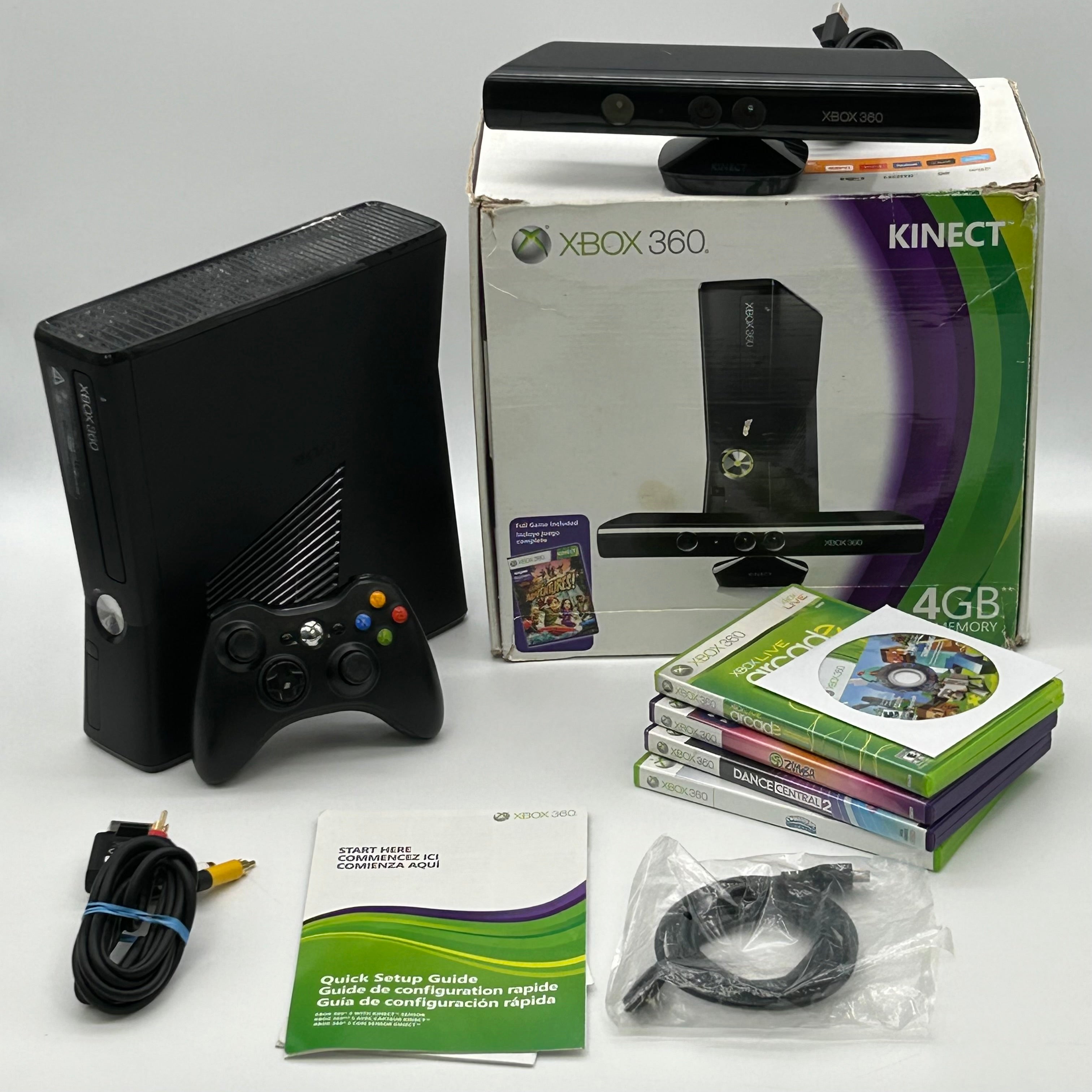 Microsoft Xbox 360 S 1439 Black Console Bundle with Kinect, Controller, Box & 5 Games
