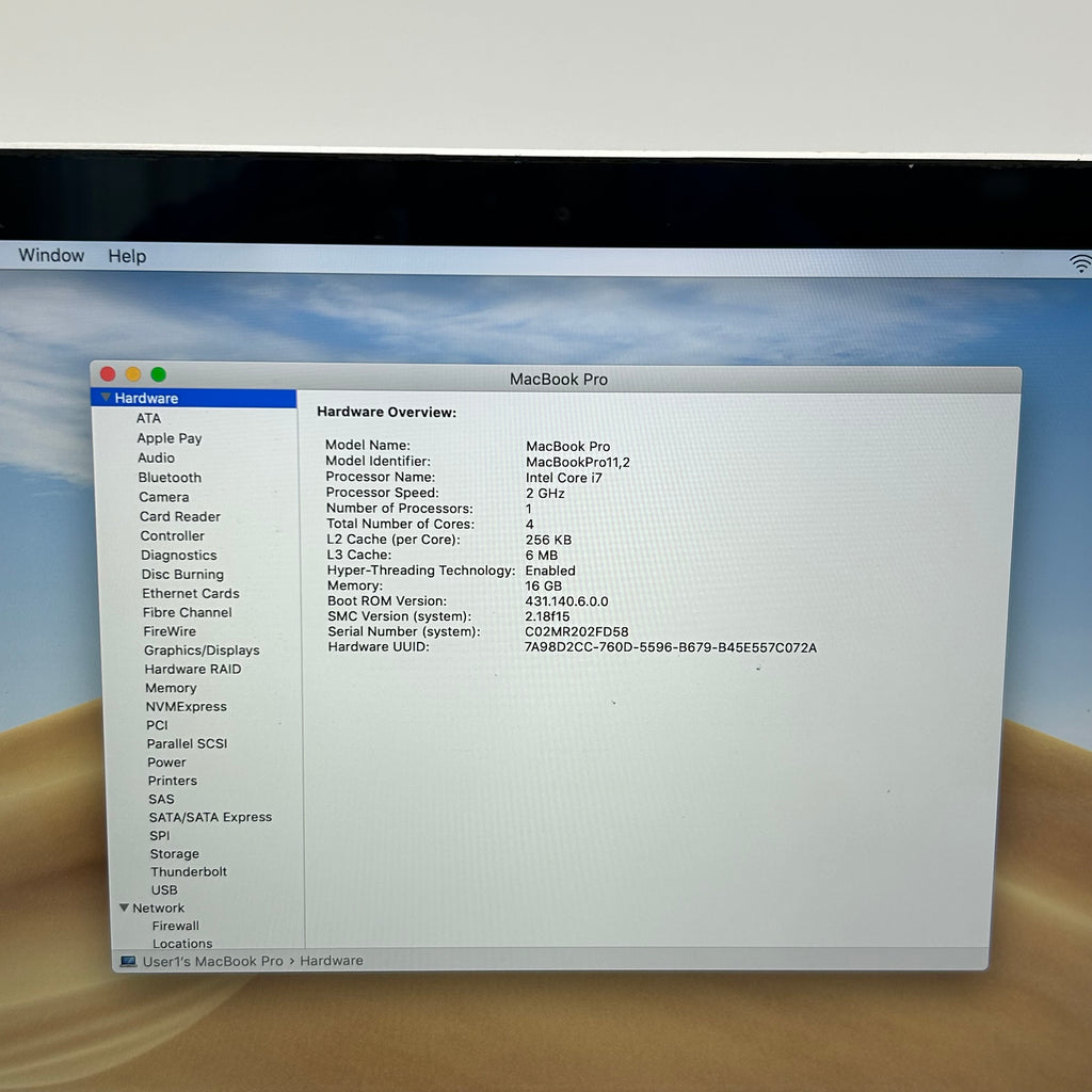 Apple MacBook Pro 15.4” Retina, A1398, 2.4 GHz Quad-Core i7, 16GB RAM, 512GB SSD