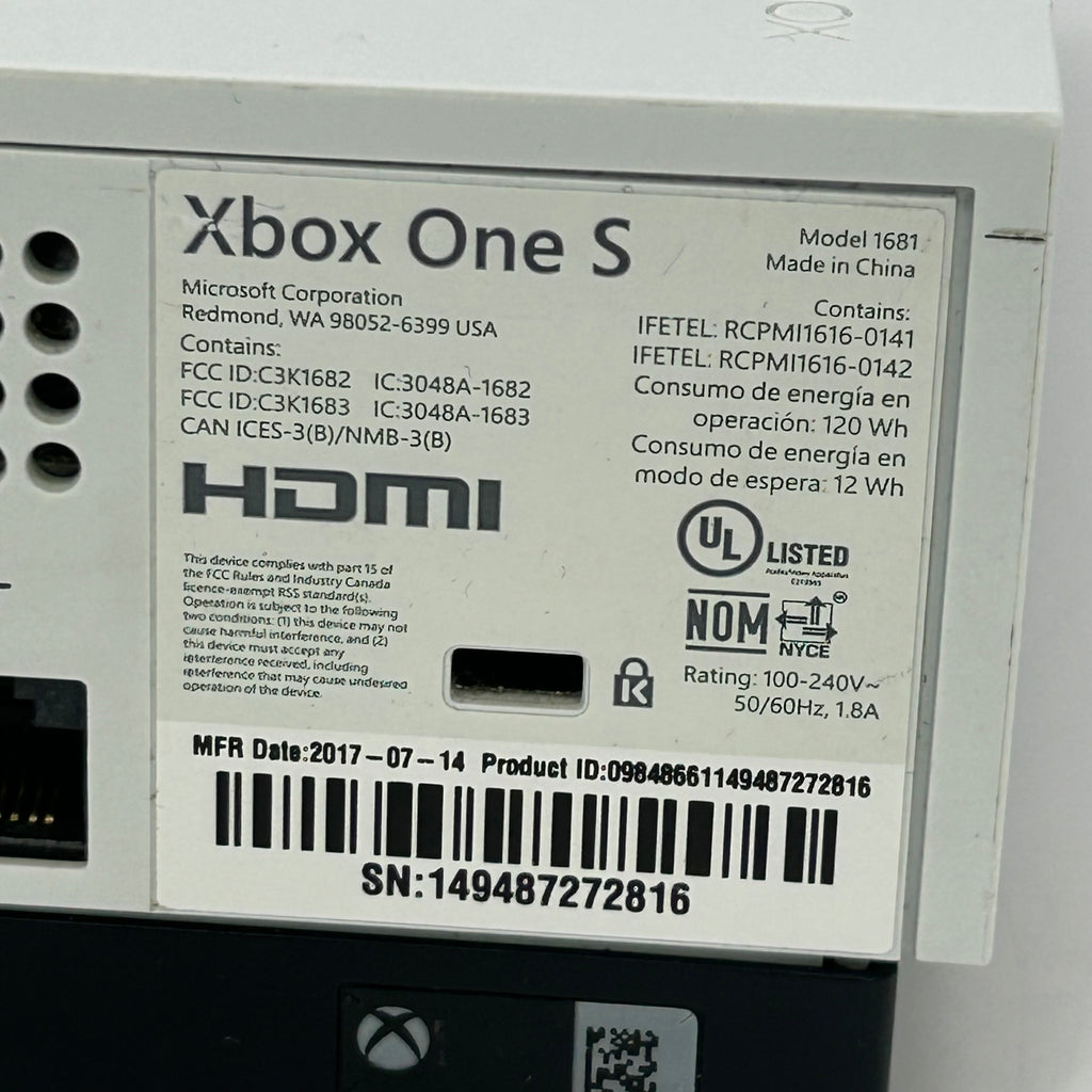 Microsoft Xbox One S 1681 2016 500GB White Console Only - Tested