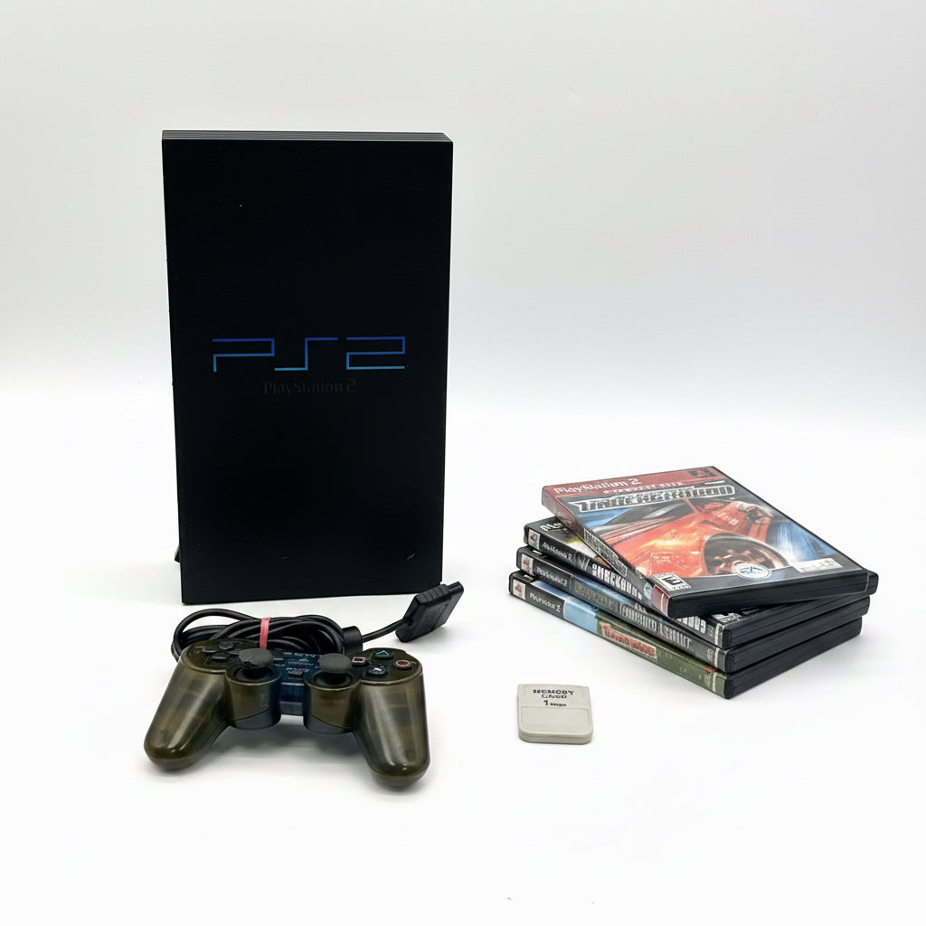 Sony PlayStation 2 PS2 Fat Console Bundle SCPH-50001 - 4 Games - Missing Tray Faceplate