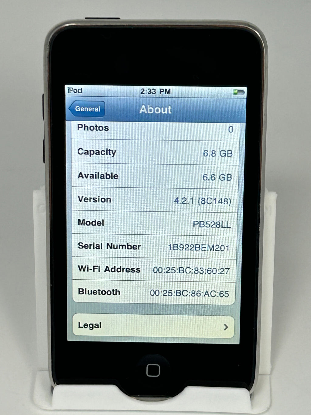 Apple iPod Touch 2nd Generation Silver, A1288, 8GB Unlocked Tested Working