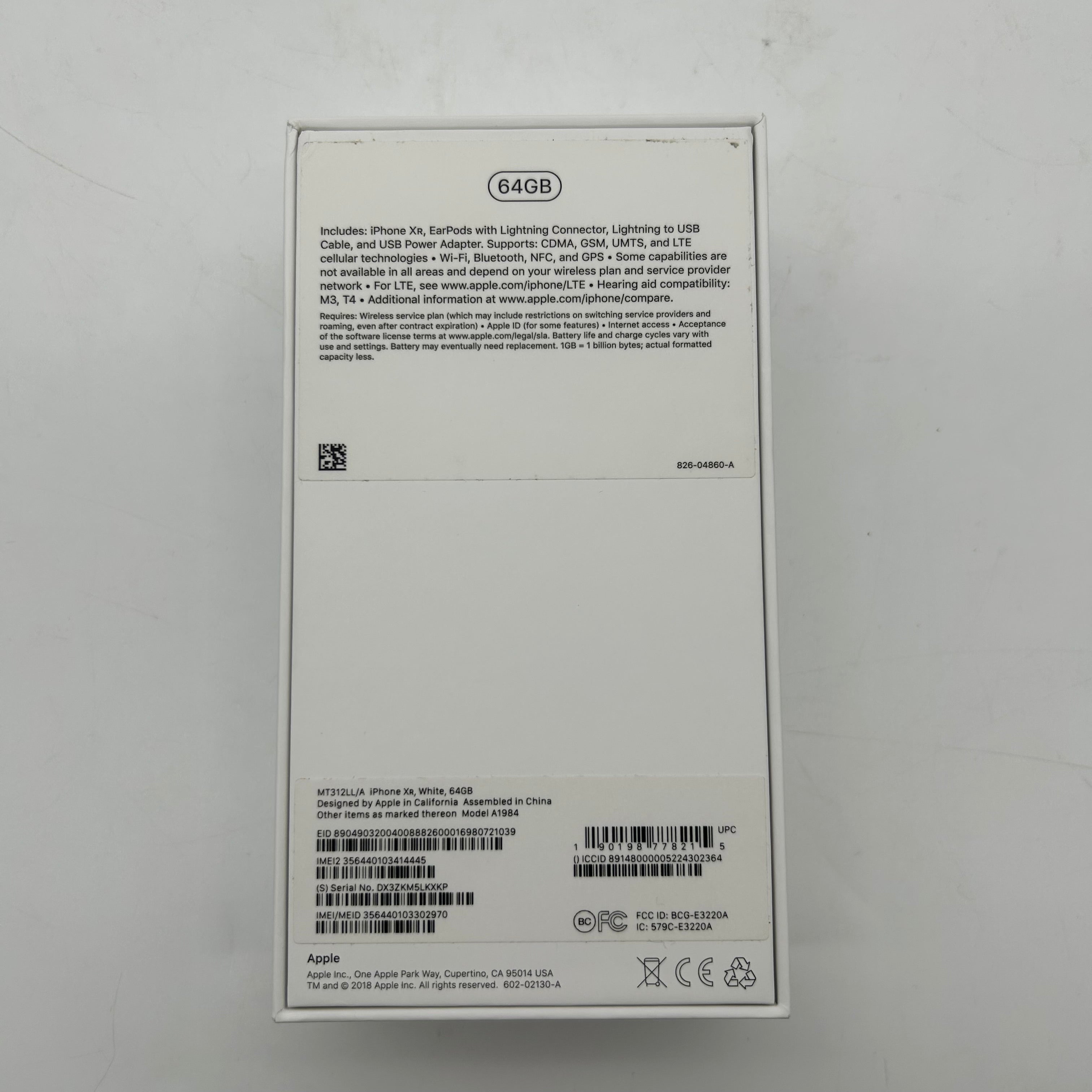 Unlocked Apple iPhone XR 64GB White Cellular A1984 - Parts Only