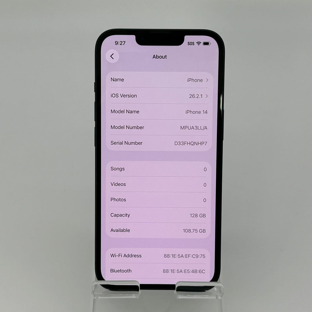 Apple iPhone 14 128GB Midnight A2649 MPUA3LL/A Unlocked 84% BH