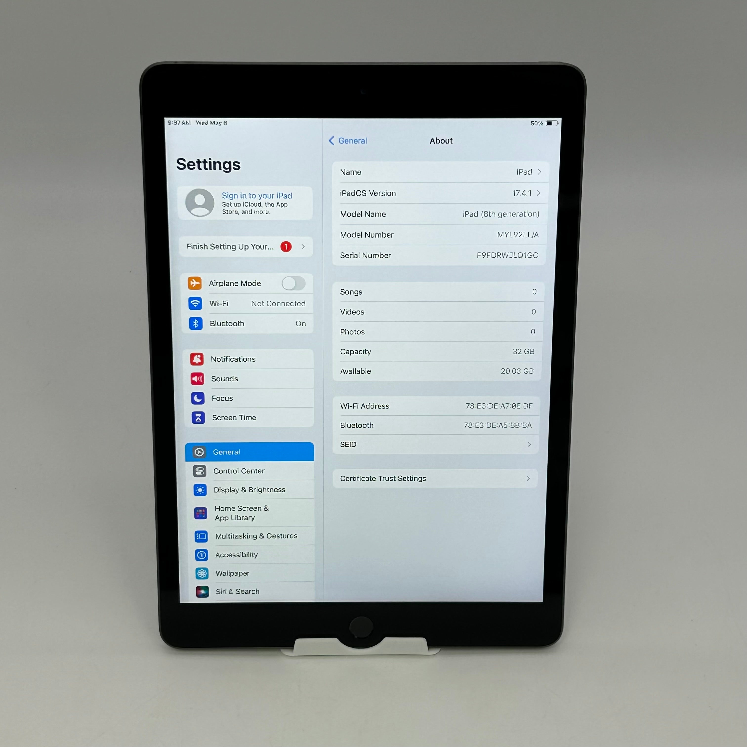 Apple iPad 8th Gen 32GB Silver Wi-Fi 10.2 Tablet A2270