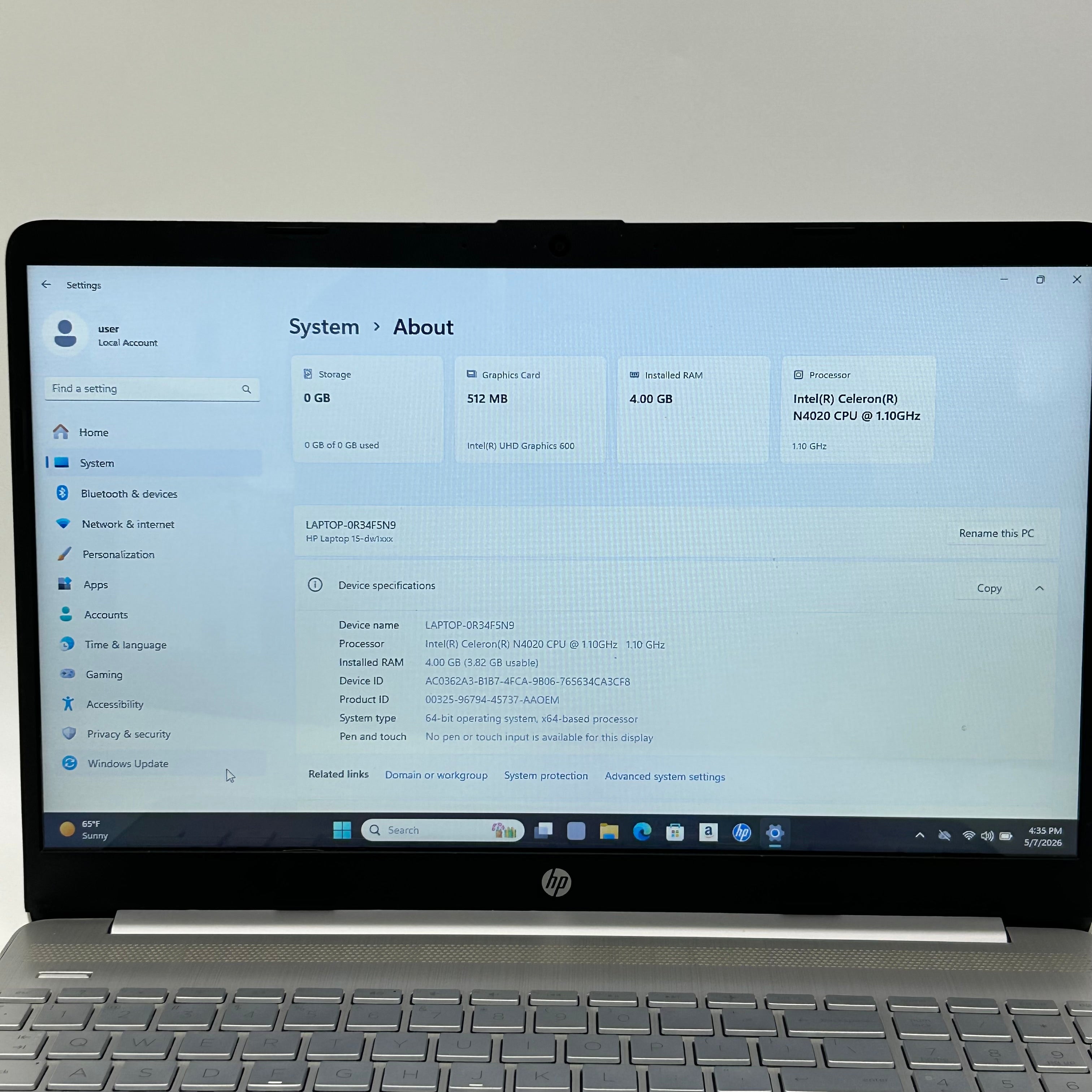 HP Laptop 15-DW1022NR Intel Celeron N4020 1.1GHz 4GB RAM 1TB HDD Windows 11