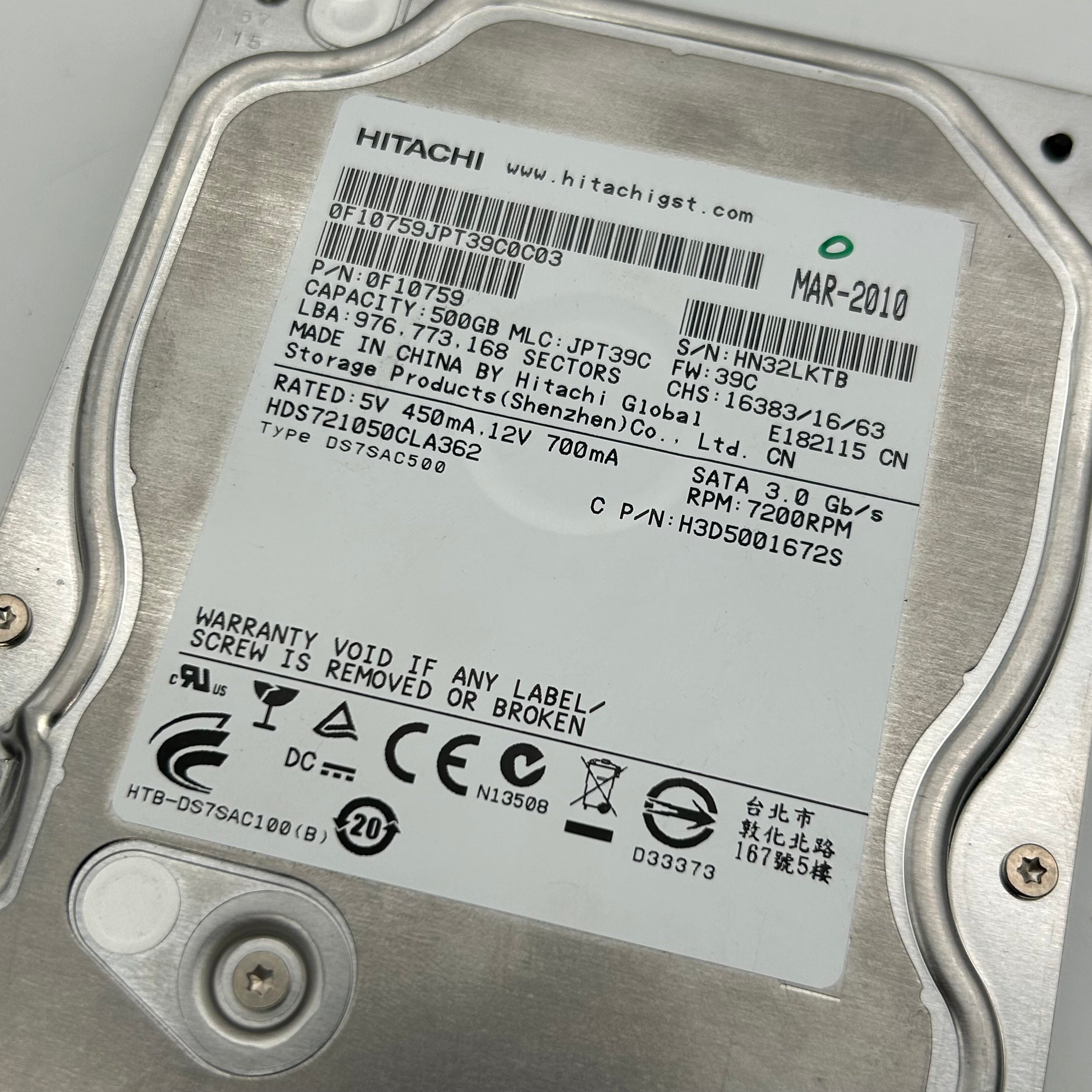 Lot of 16 Hitachi 500GB 3.5" SATA Hard Drives HDS721050CLA362 Bulk Untested