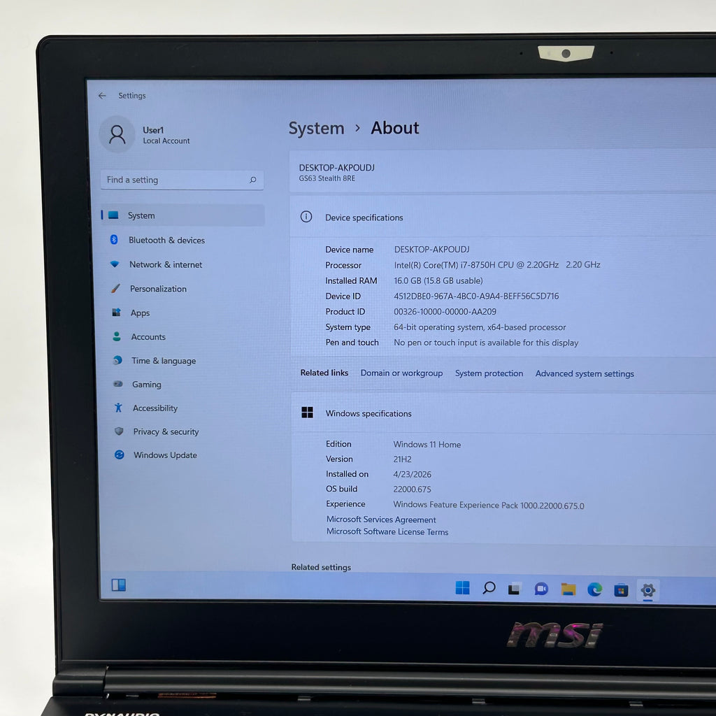 MSI GS63 Stealth 8RE 15.6" FHD 120Hz Intel Core i7-8750H 16GB RAM 256GB SSD 1TB HDD Black Gaming Laptop Used With Box