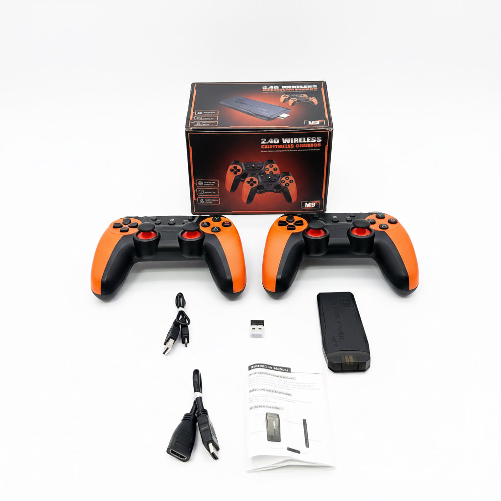 2.4G Wireless Controller Gamepad, 2 controllers, 1 game stick - M9 - Orange/Black