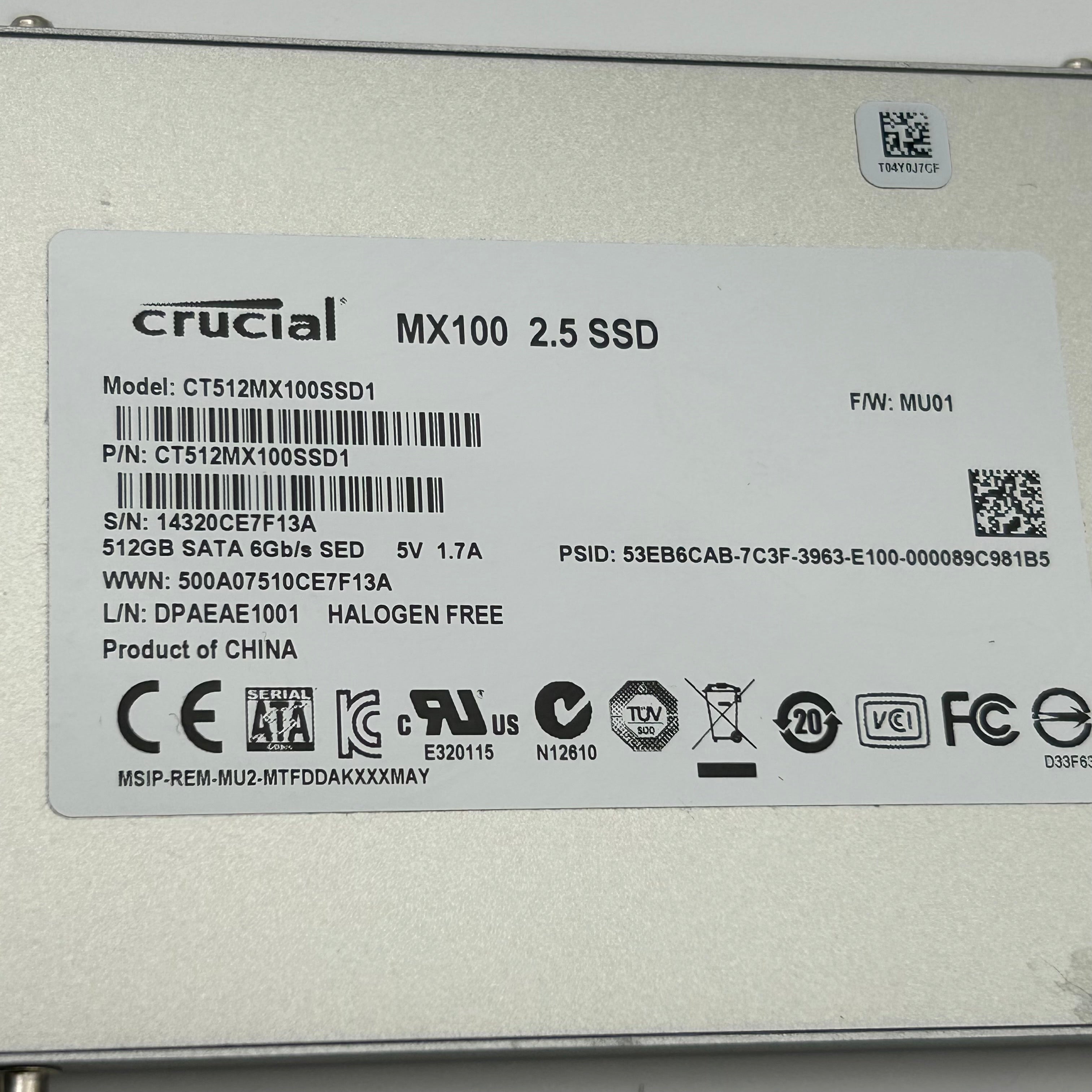 Crucial CT512MX100SSD1 MX100 512GB 2.5" SATA 6Gb/s SSD Blue - Used
