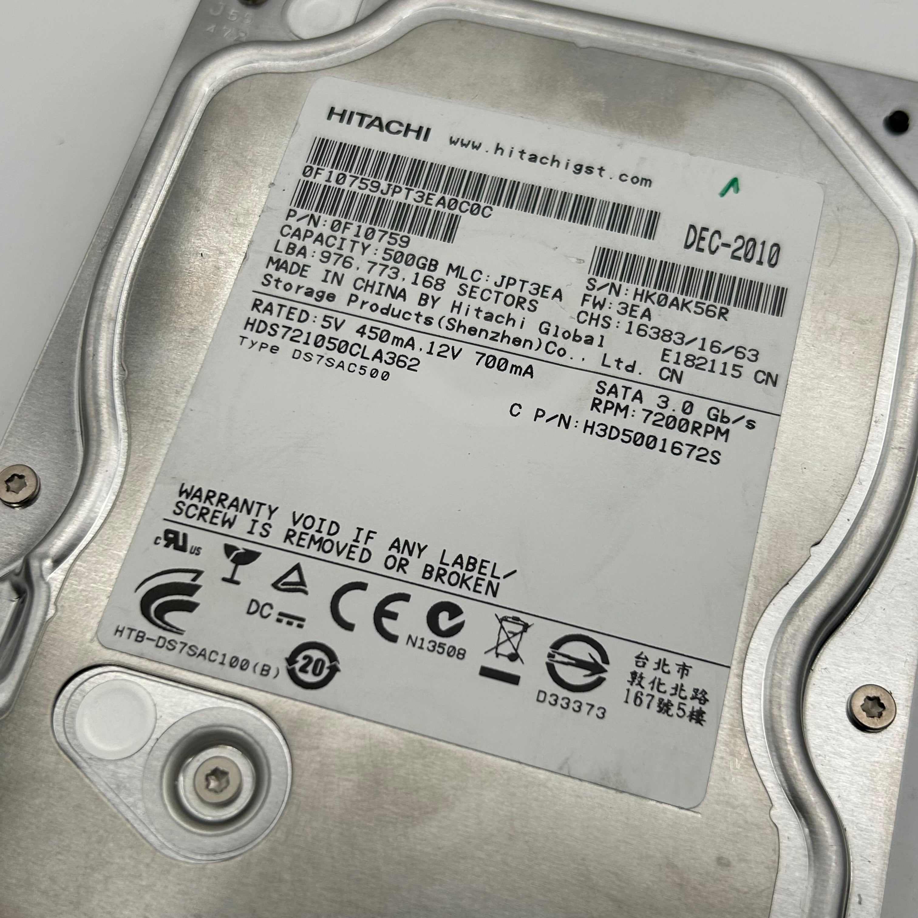 Lot of 16 Hitachi 500GB 3.5" SATA Hard Drives HDS721050CLA362 Bulk Untested