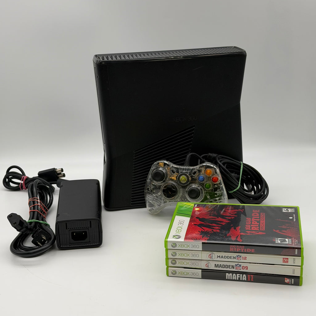 Microsoft Xbox 360 S 2005 Black 4GB Console w/ Controller & 4 Games