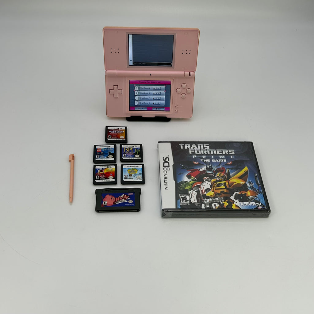 Nintendo DS Lite Pink USG-001 w/ Stylus & 6 Games, No Charger