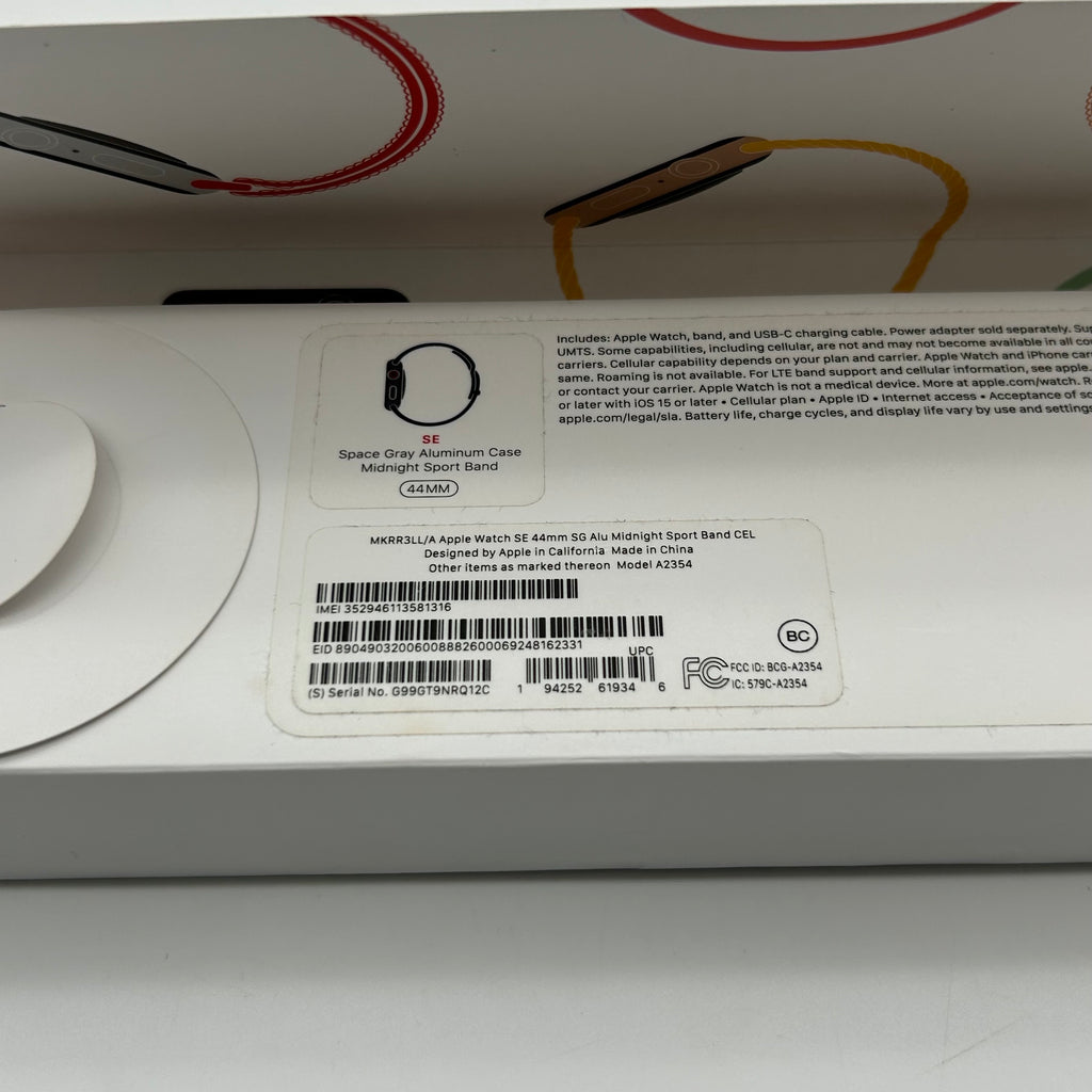 Apple Watch SE (2020) 1st Gen 44mm A2354 (GPS + Cellular) Black & Cable Charger - Open Box