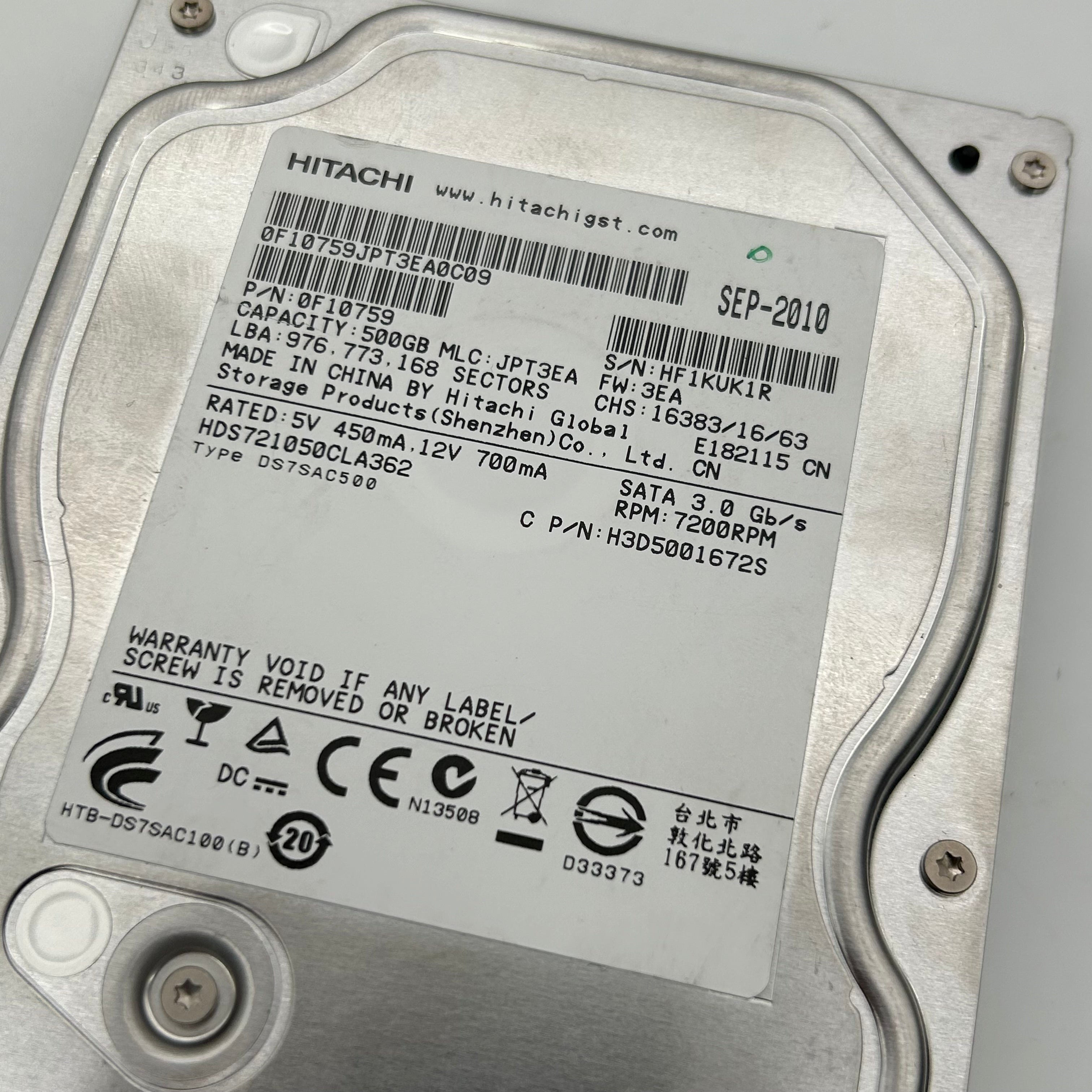 Lot of 16 Hitachi 500GB 3.5" SATA Hard Drives HDS721050CLA362 Bulk Untested