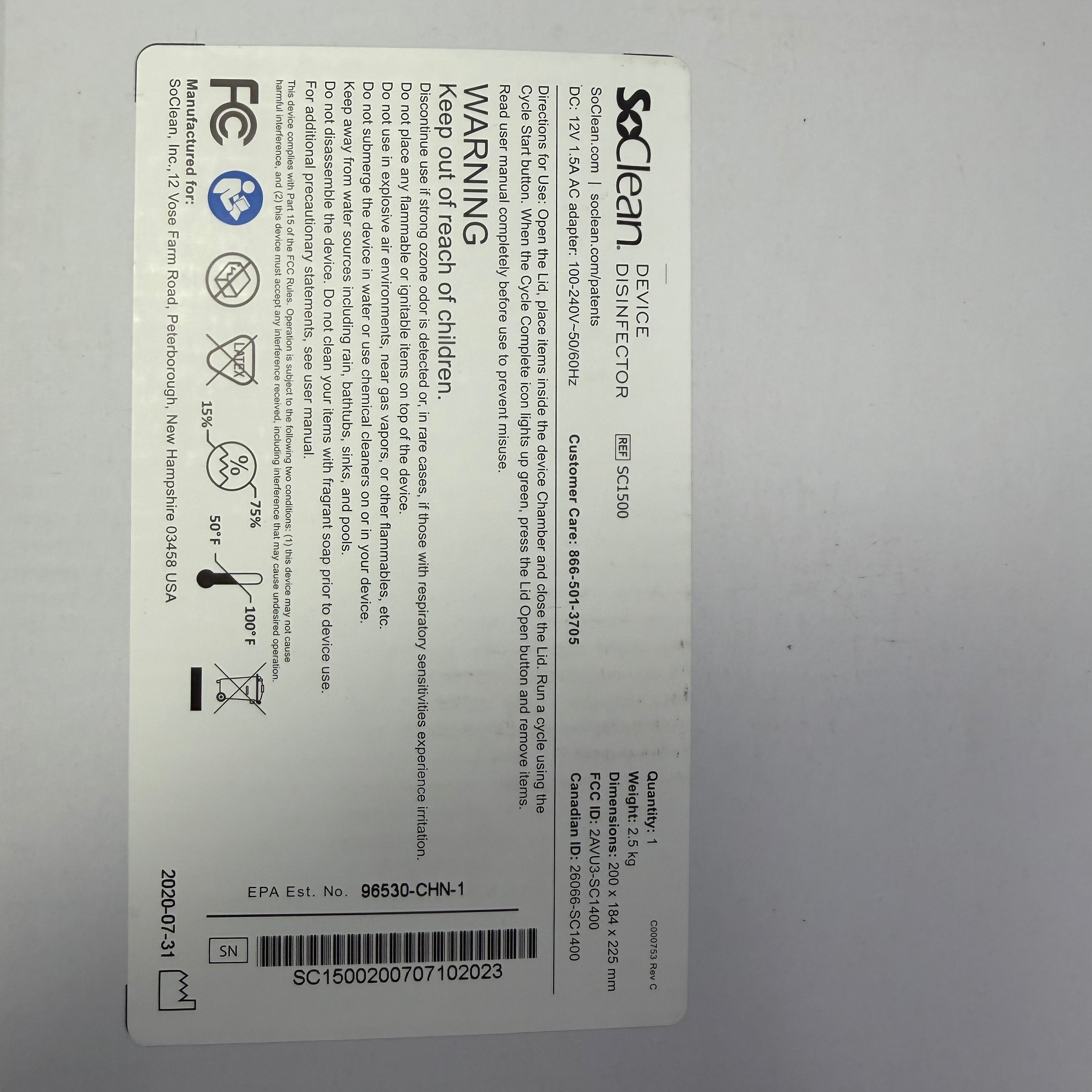 NEW SoClean O3 Smart Home Cleaning System SC1500 Device Disinfector Smartphones