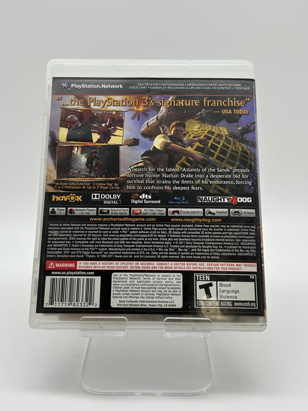 Playstation 3 Uncharted 3: Drake's Deception Video Game With Manual and Case - Used