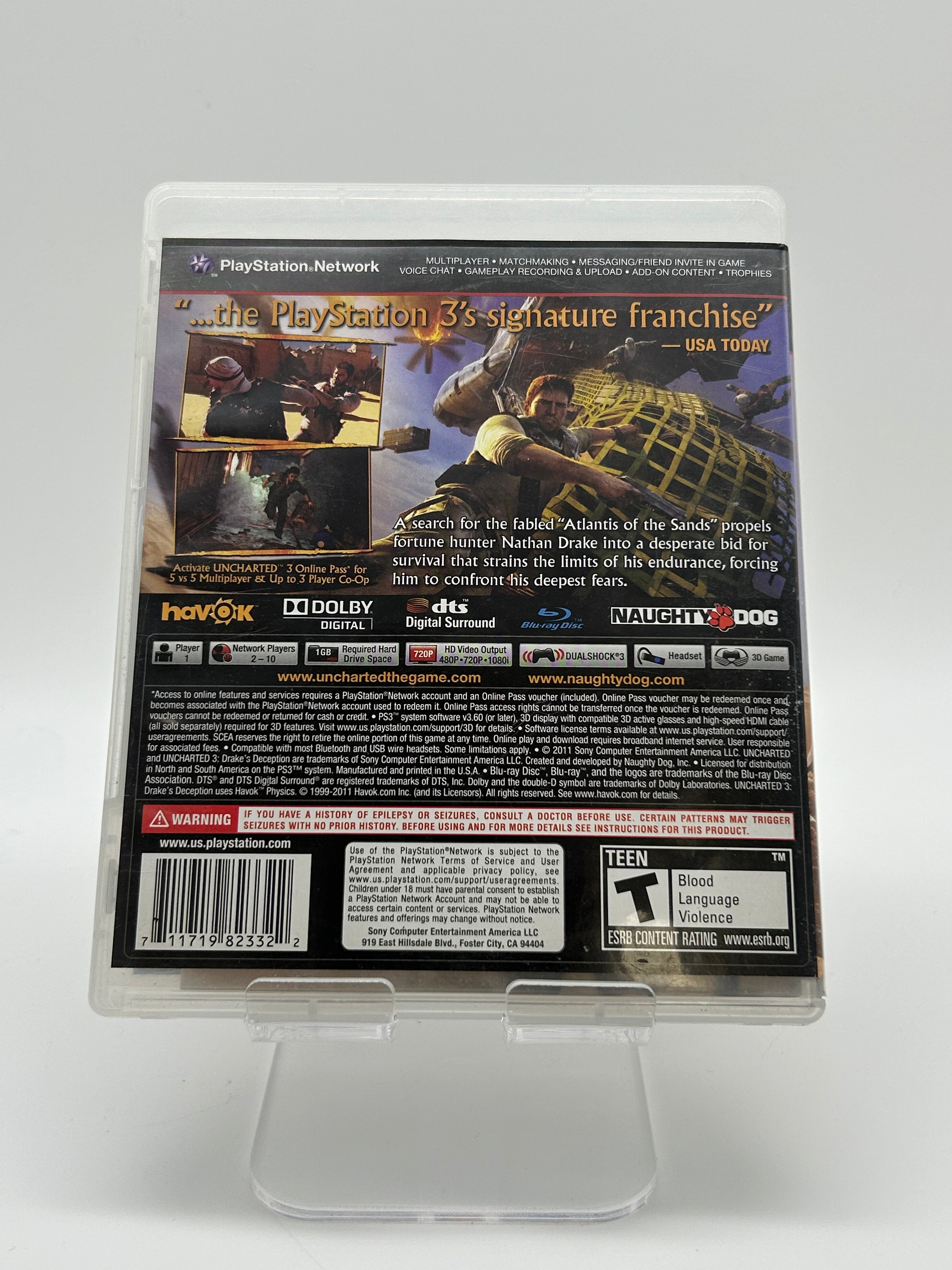 Playstation 3 Uncharted 3: Drake's Deception Video Game With Manual and Case - Used