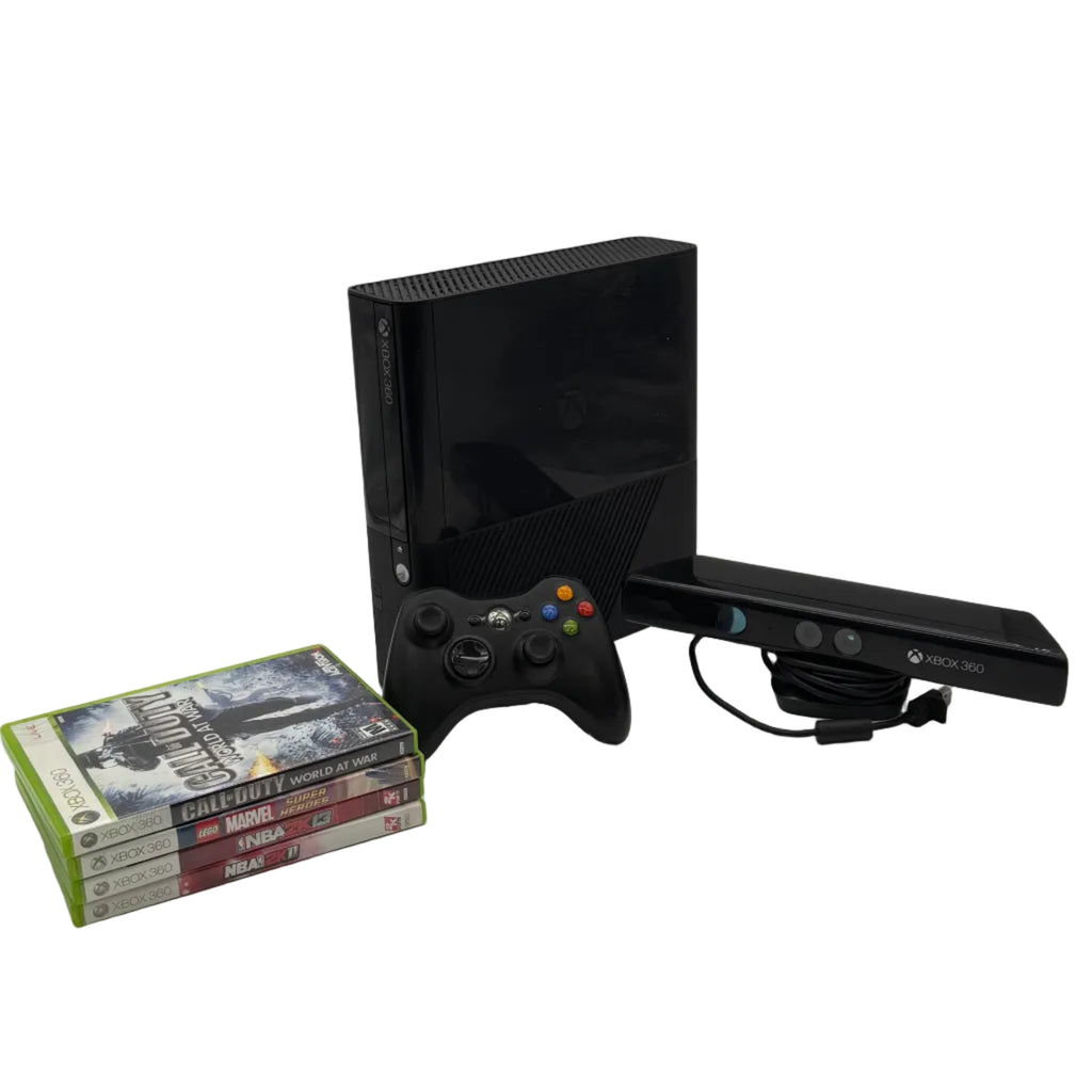 Microsoft Xbox 360 E (1538) 2013 Console Bundle 120GB Black with Kinect 360 & 4 Games