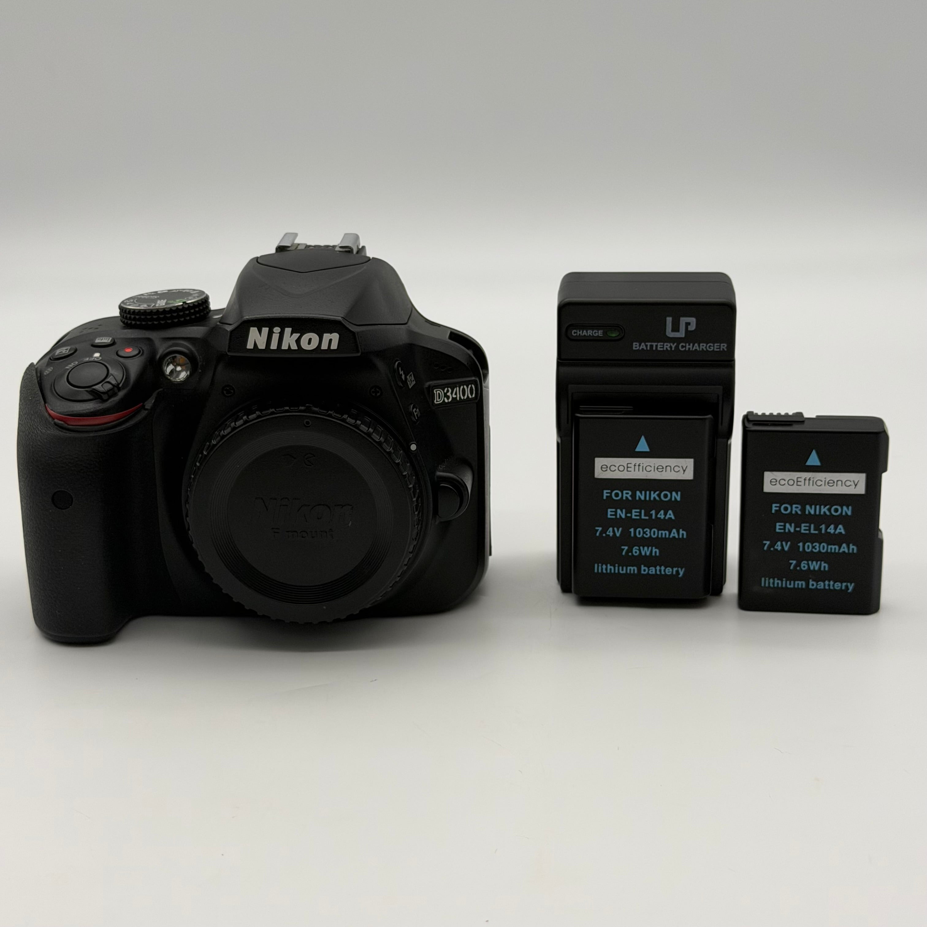 Nikon D3400 Digital SLR Camera 24.2MP + AF-P DX VR 18-55mm Lens & 2 Batteries