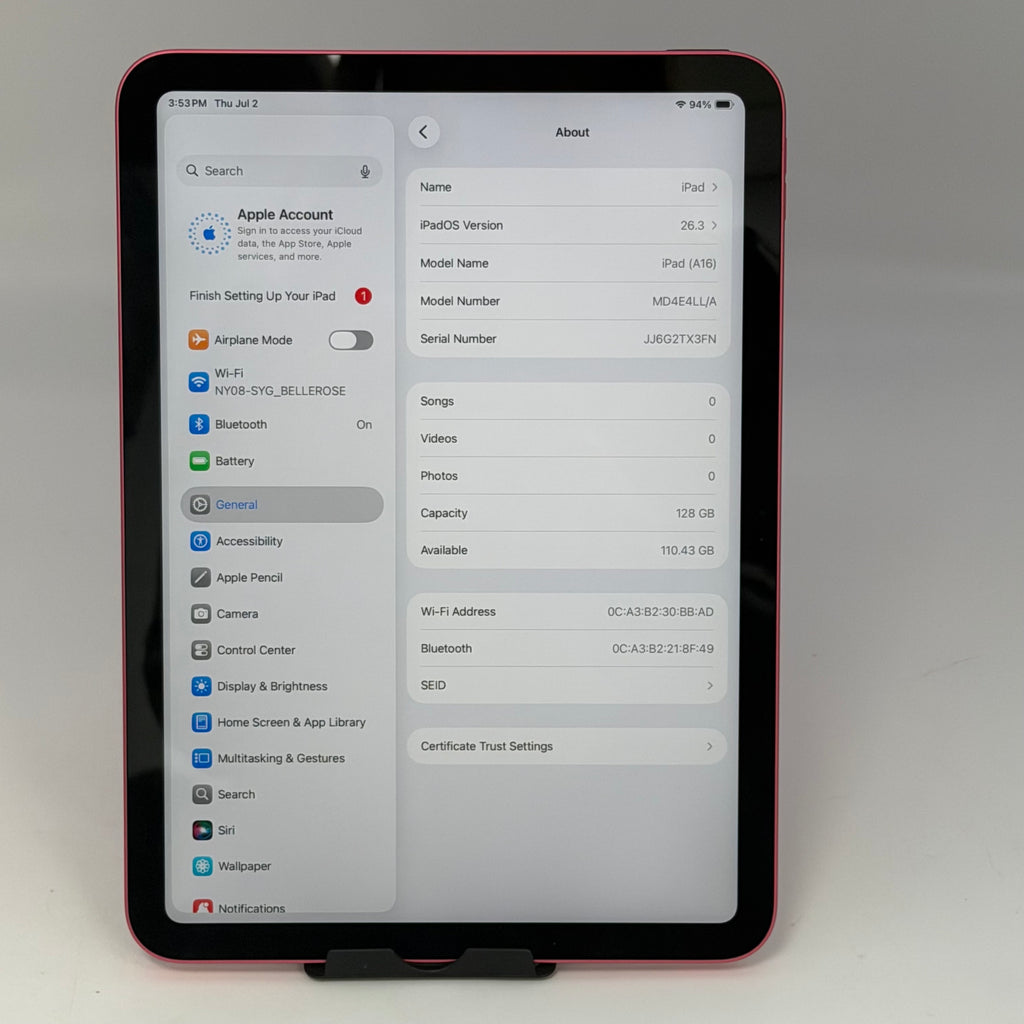 Apple iPad A16 11th Gen (A3354) 128GB Wi-Fi Only 100% Battery with Box