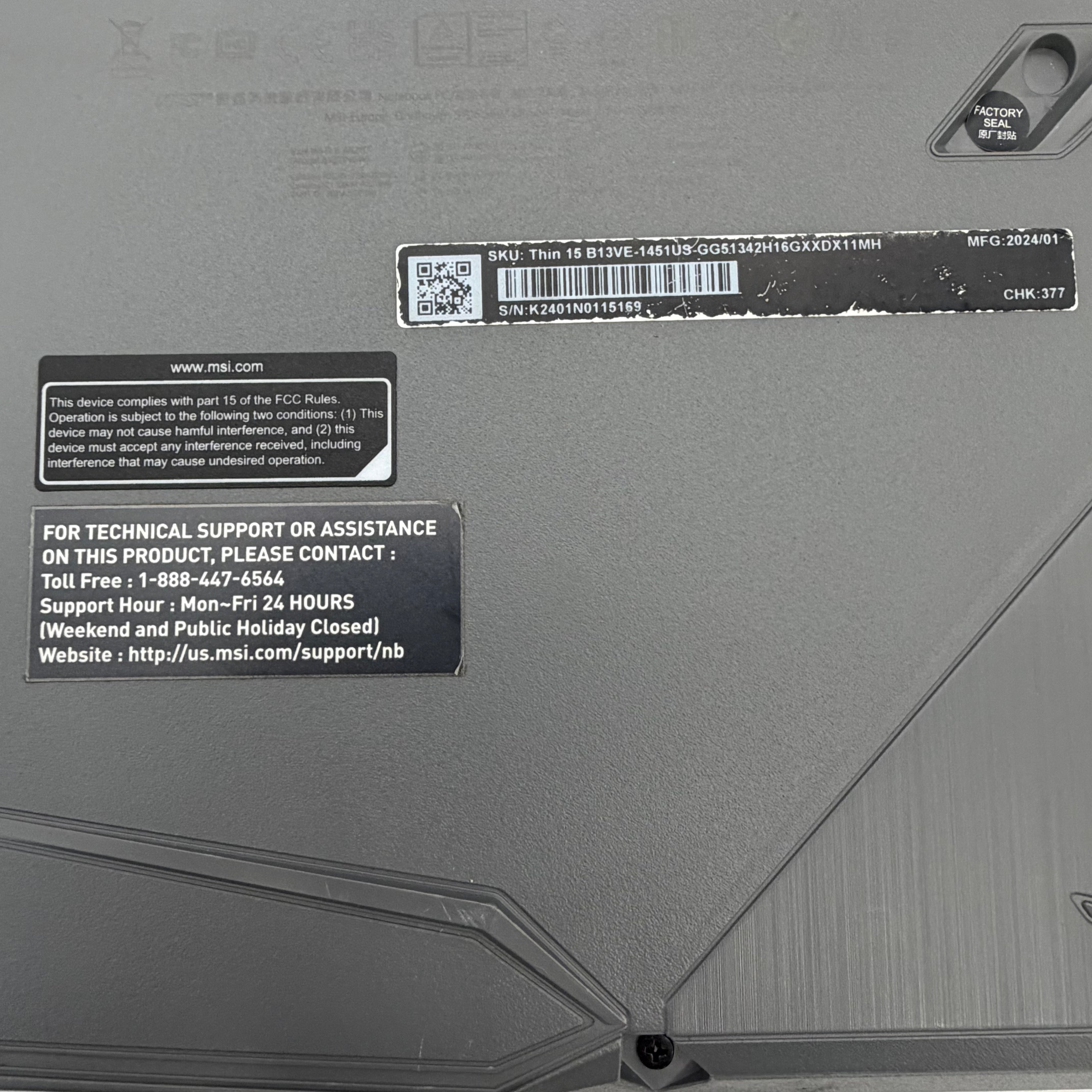 MSI Thin 15 B13VE 15-inch Laptop Core i5 13th Gen RTX 4050 16GB RAM 500GB SSD