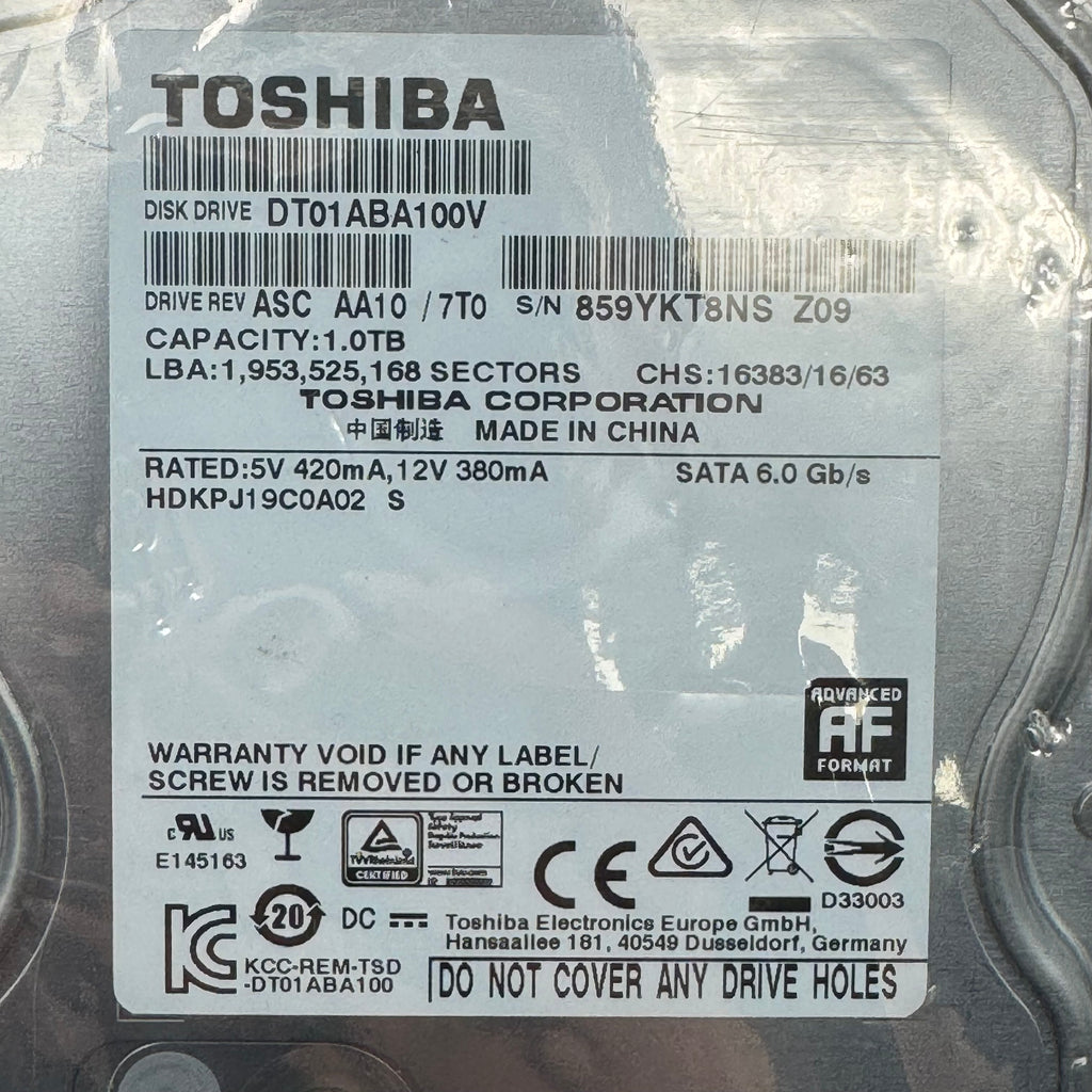 TOSHIBA DT01ABA100V 1TB SATA 6.0 Gb/s 5700 RPM 32MB 3.5" Desktop Hard Drive - New No Box - Silver - Used
