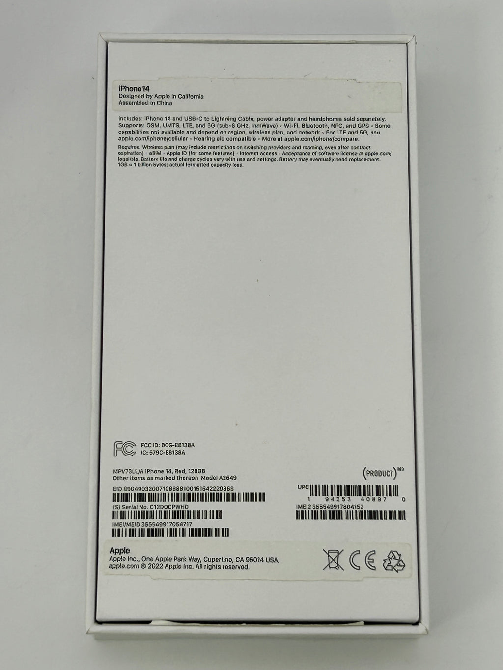 Apple iPhone 14 128 GB Red AT&T  88% BH