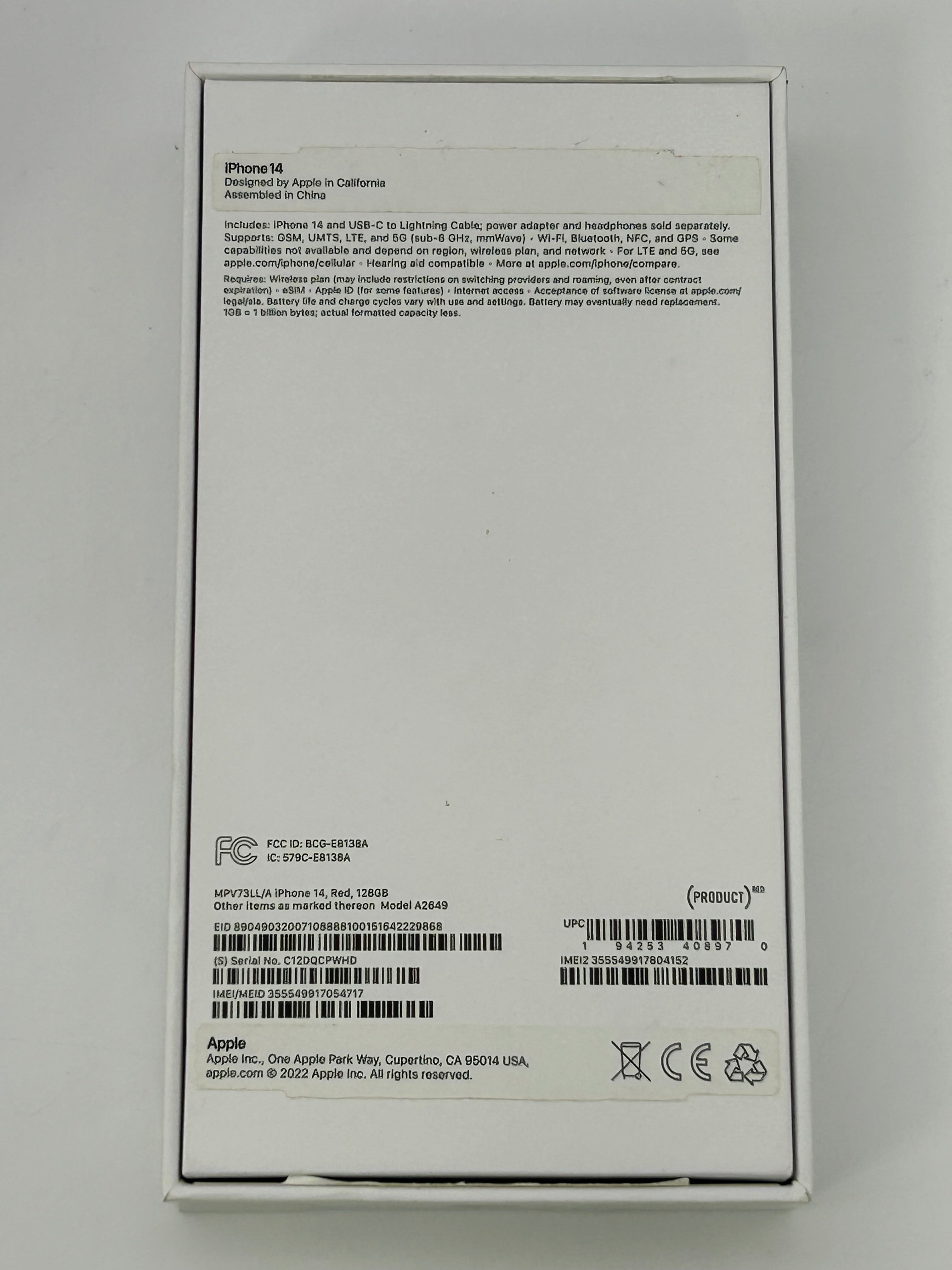 Apple iPhone 14 128 GB Red AT&T  88% BH