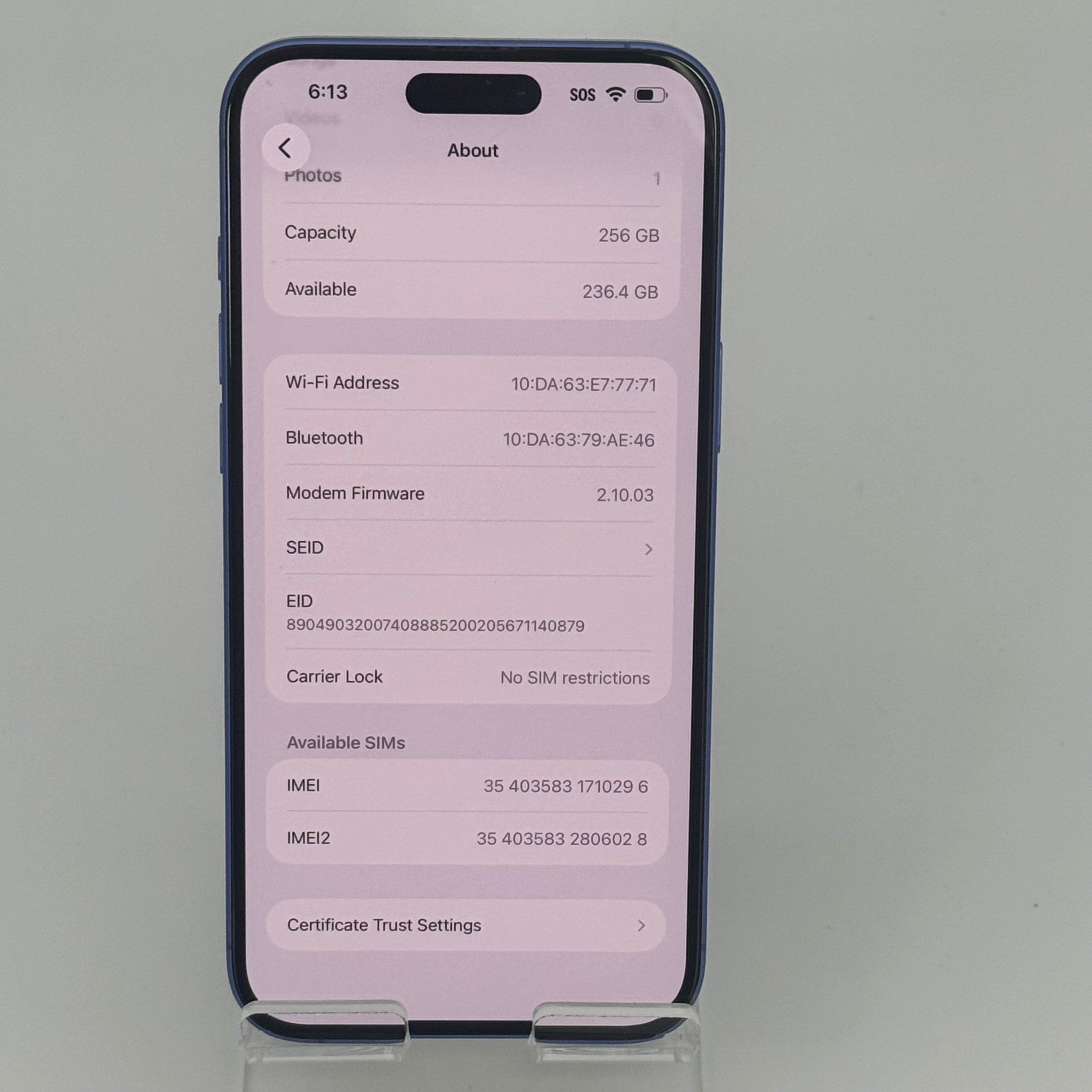 Unlocked Apple iPhone 16 Plus A3082 256GB BH 100% Ultramarine - Clean IMEI