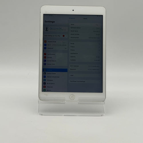 Apple iPad Mini 2nd Gen A1489 16GB WiFi Unlocked White - Fully Functional - Cracked Screen