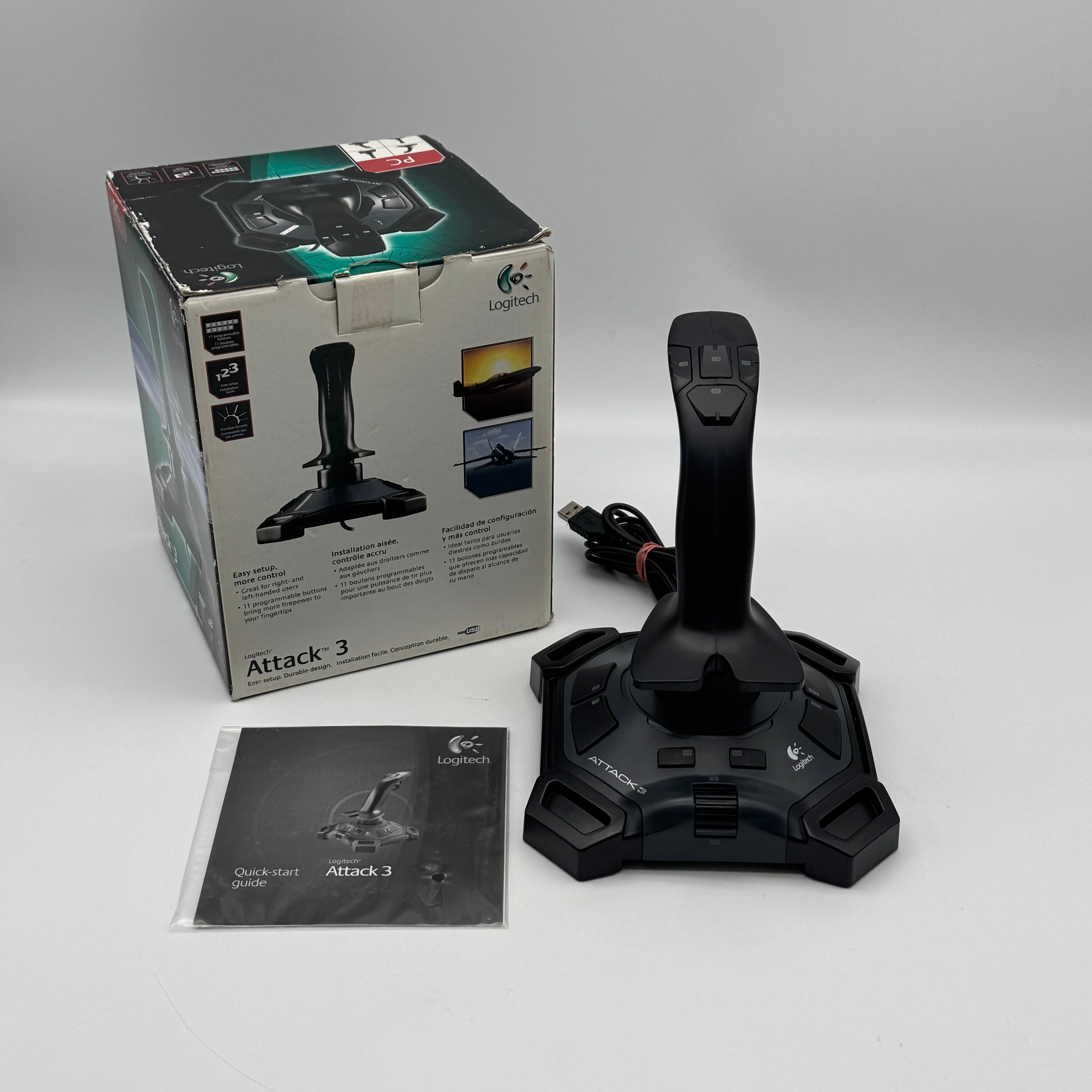 Logitech Attack 3 Gaming Joystick PC USB ATK3 Flight Stick Simulator - Open Box