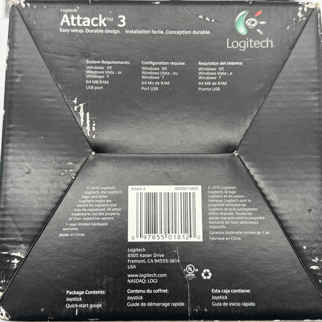 Logitech Attack 3 Gaming Joystick PC USB ATK3 Flight Stick Simulator - Open Box