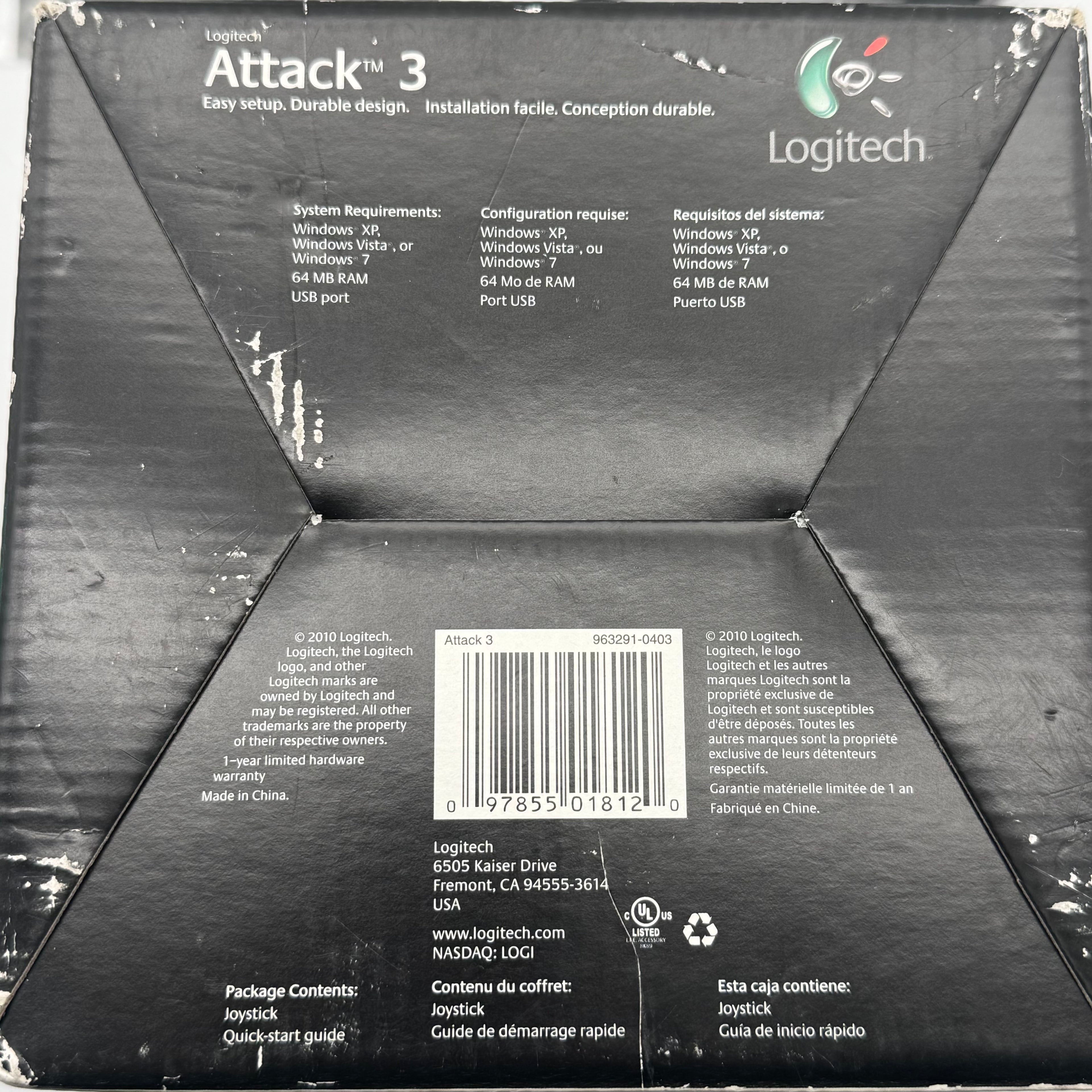 Logitech Attack 3 Gaming Joystick PC USB ATK3 Flight Stick Simulator - Open Box