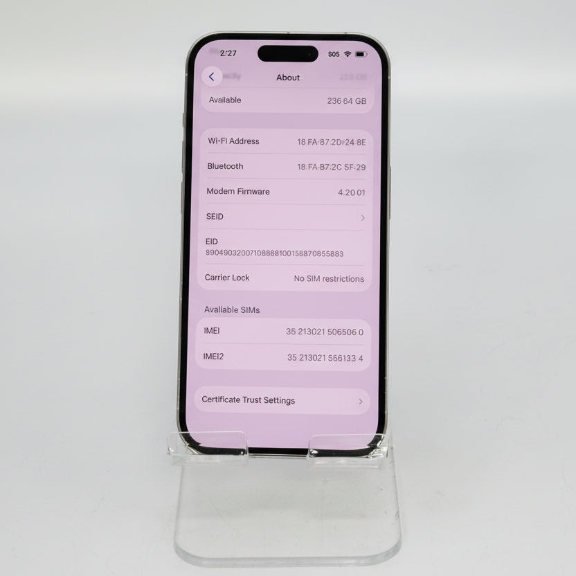 Apple iPhone 14 Pro MQ0X3LL/A 256GB White (Unlocked) 76% BH