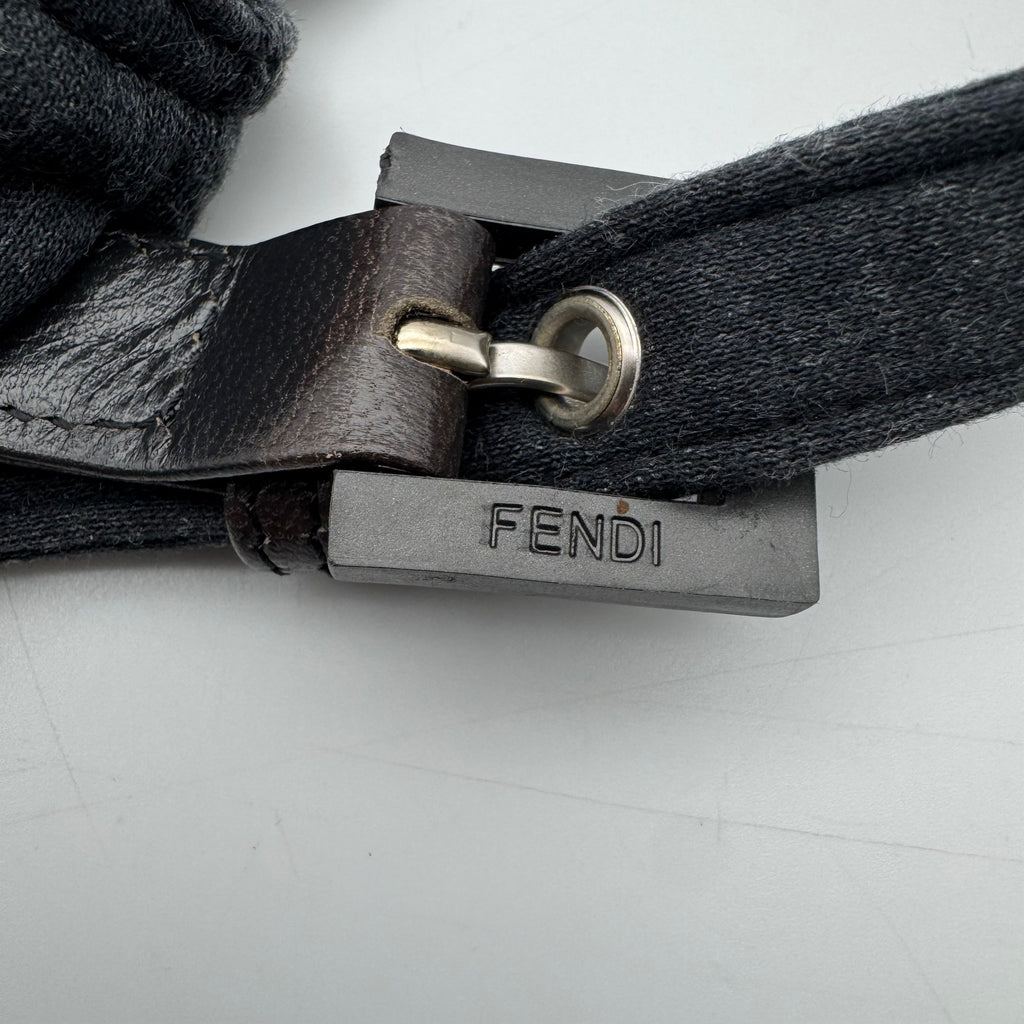 FENDI Mamma Baguette Shoulder Bag Handbag Black Cotton FF Logo Hardware