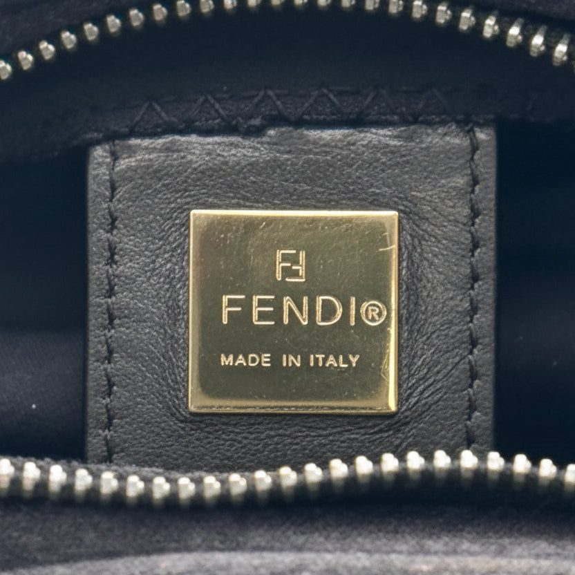 FENDI Mamma Baguette Shoulder Bag Handbag Black Cotton FF Logo Hardware