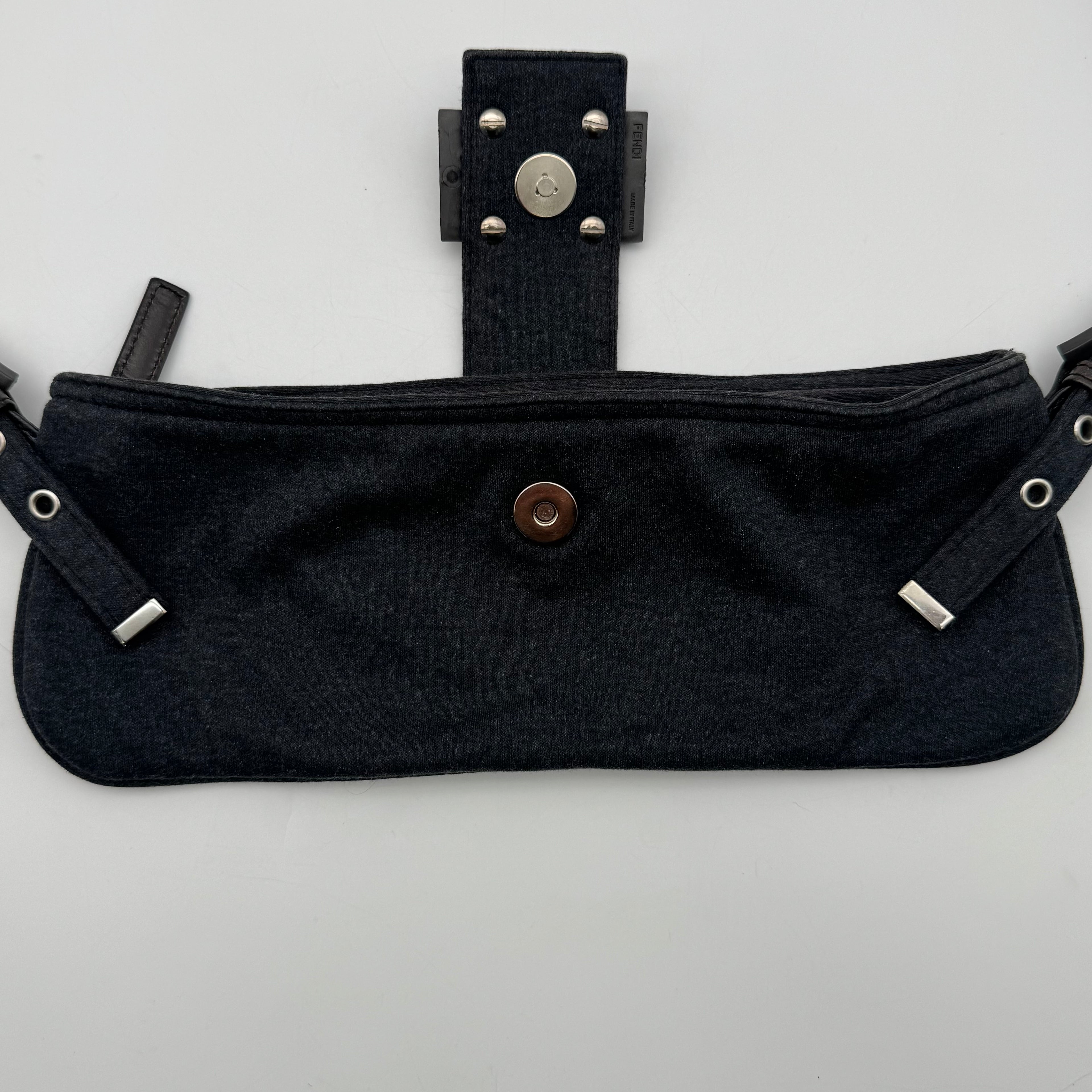 FENDI Mamma Baguette Shoulder Bag Handbag Black Cotton FF Logo Hardware