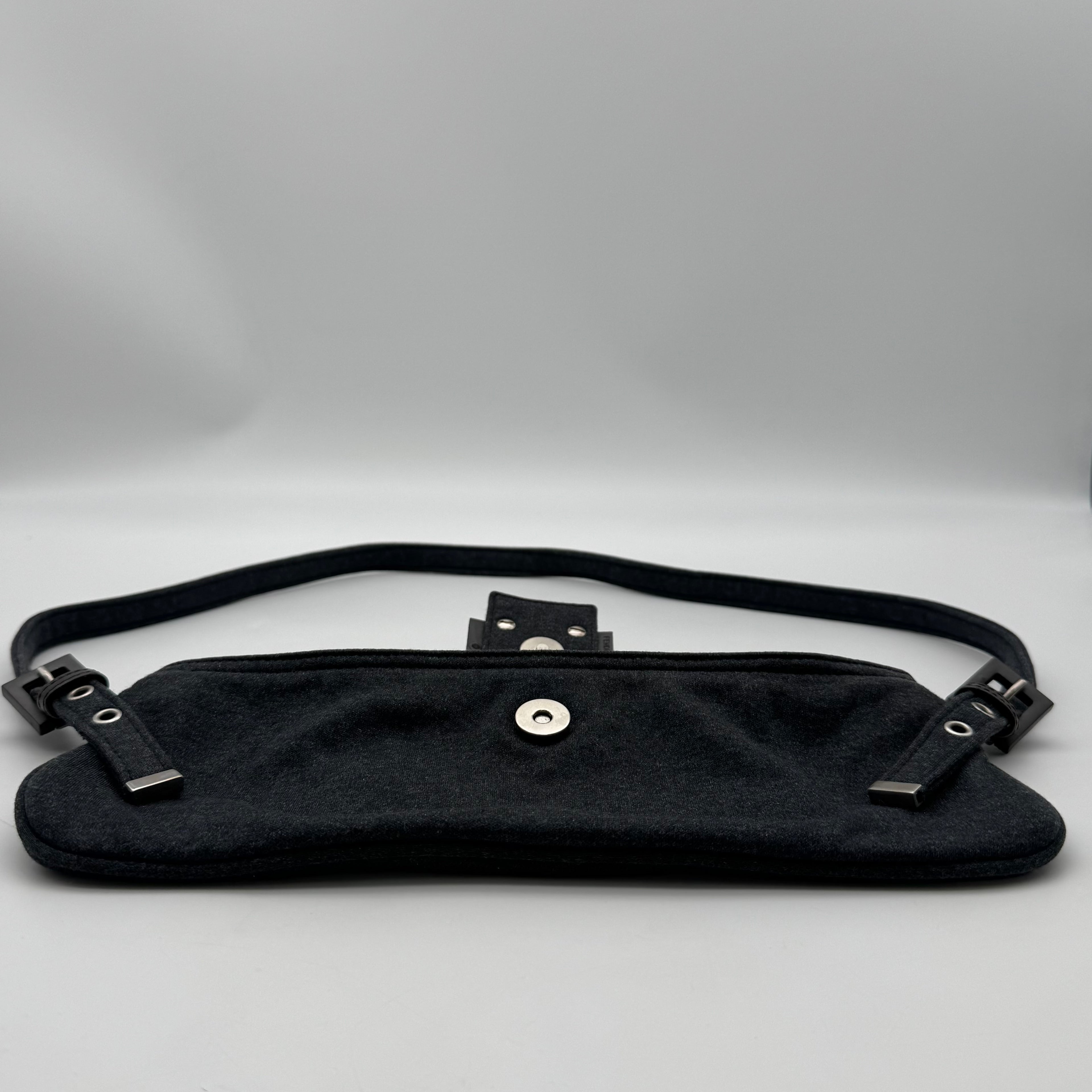 FENDI Mamma Baguette Shoulder Bag Handbag Black Cotton FF Logo Hardware