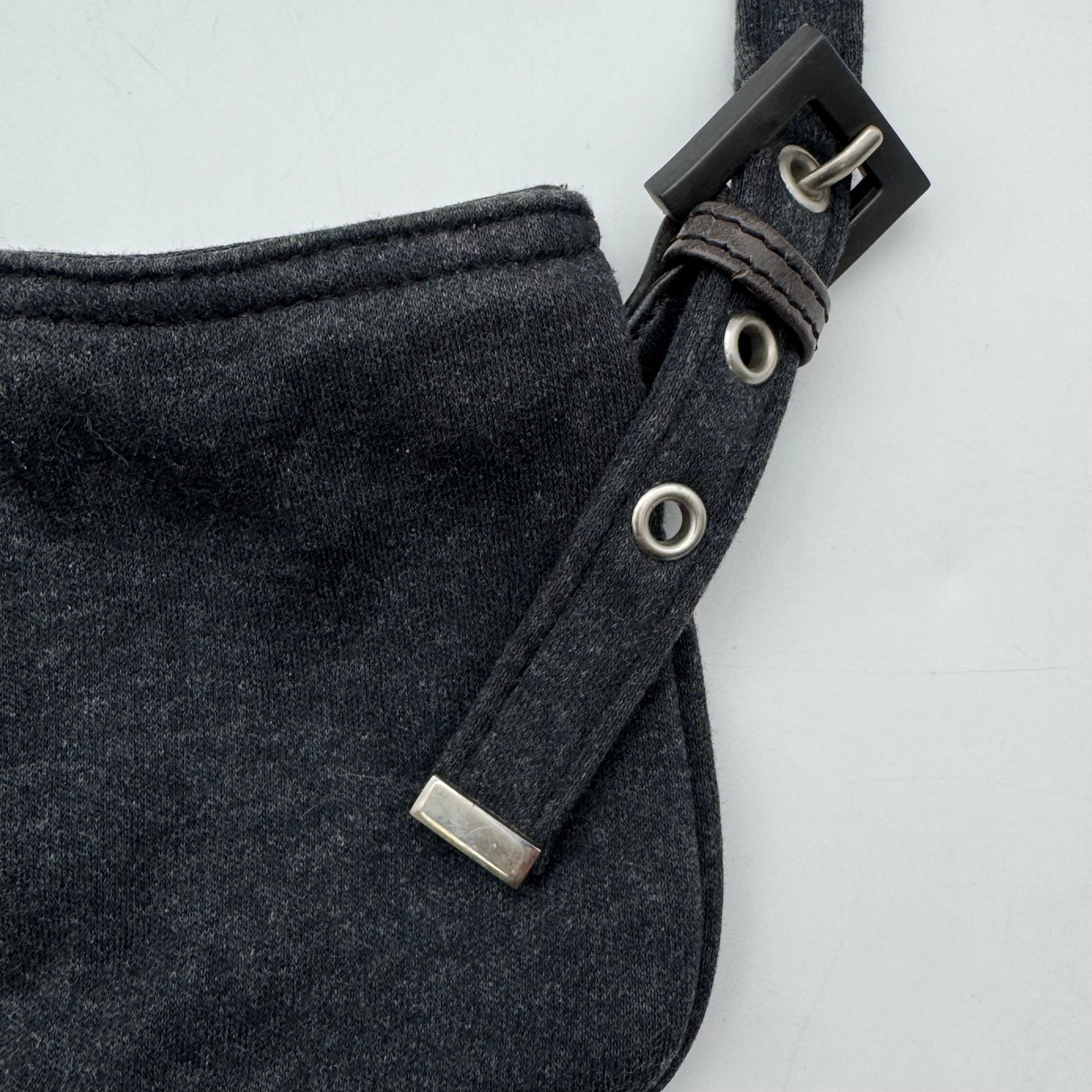 FENDI Mamma Baguette Shoulder Bag Handbag Black Cotton FF Logo Hardware