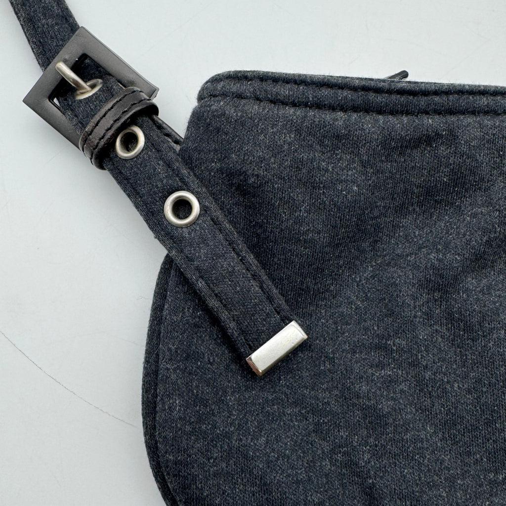 FENDI Mamma Baguette Shoulder Bag Handbag Black Cotton FF Logo Hardware
