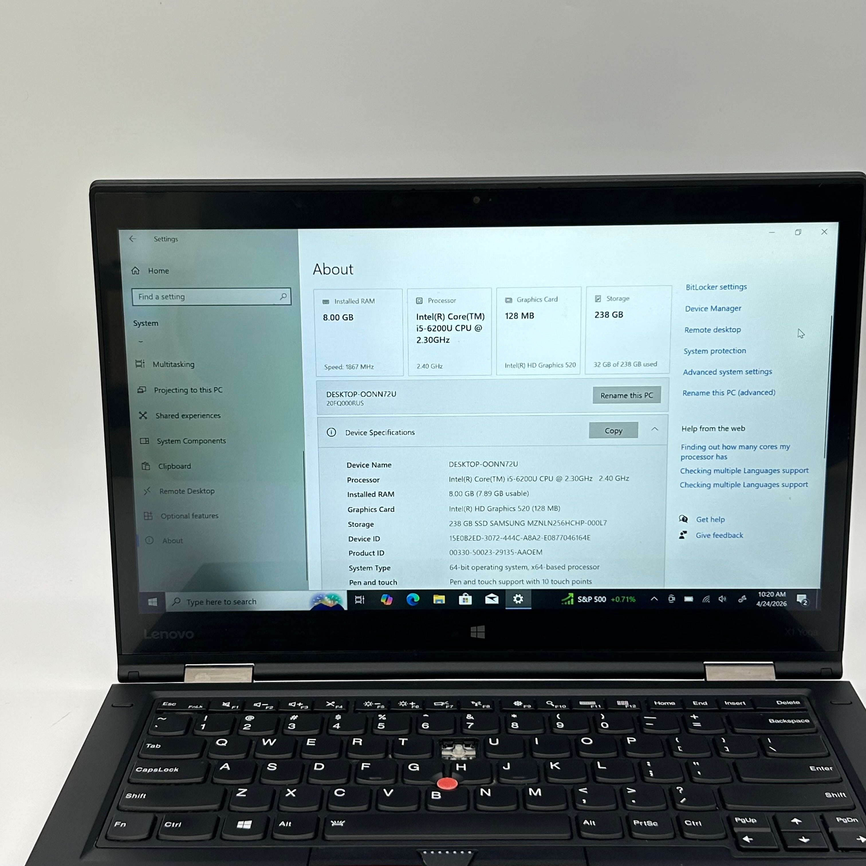 Lenovo ThinkPad X1 Yoga Gen 1 14-inch Core i5 6th Gen 8GB 256GB Black