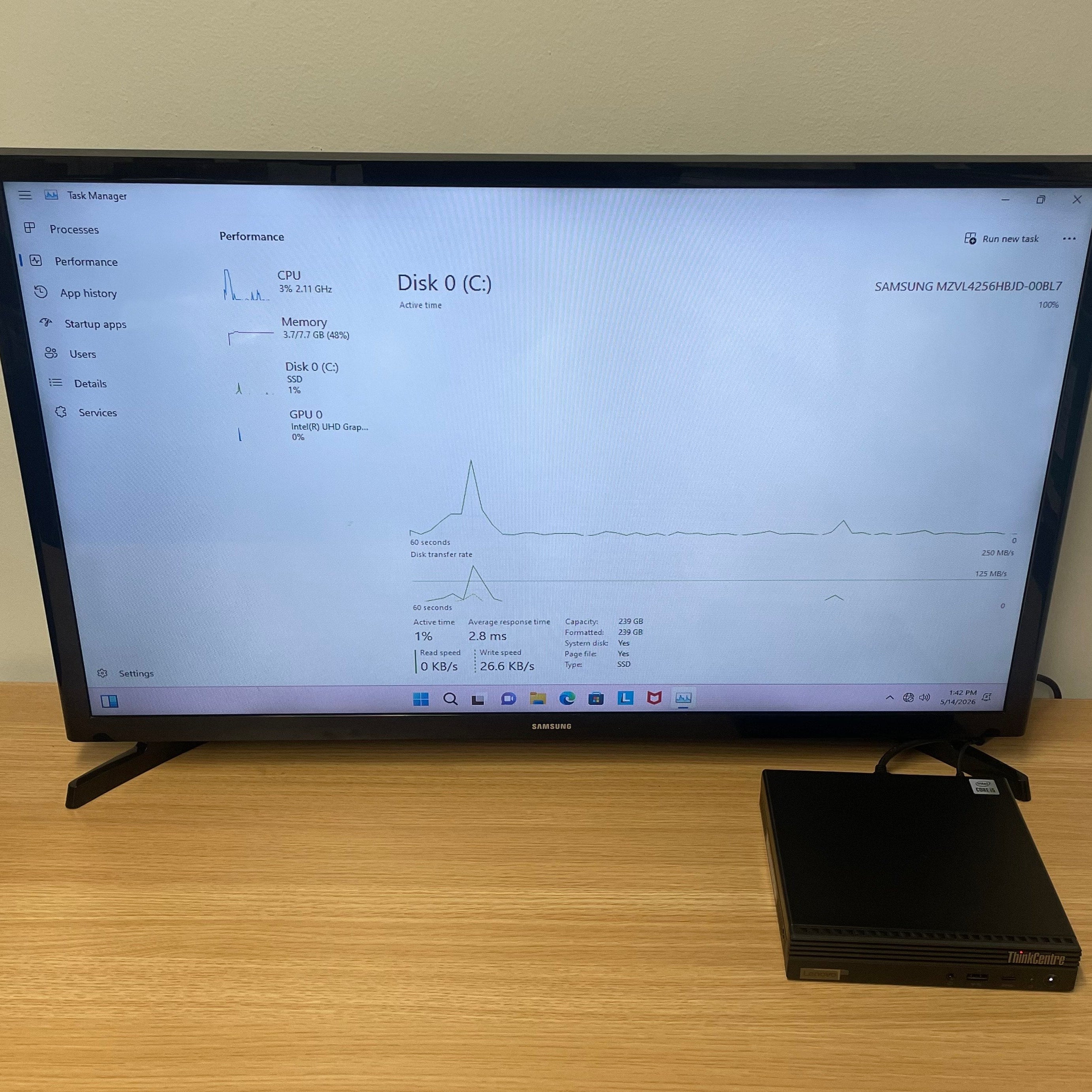 Lenovo ThinkCentre M60e Tiny PC i5-1035G1, 8GB, 256GB, W11