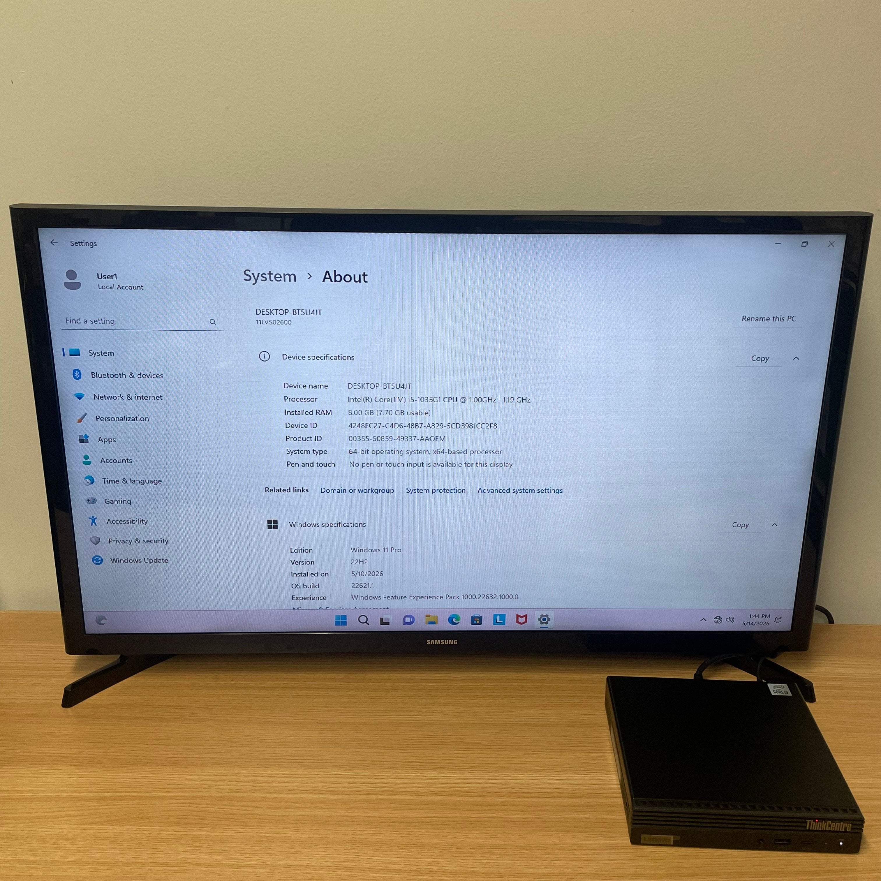 Lenovo ThinkCentre M60e Tiny PC i5-1035G1, 8GB, 256GB, W11
