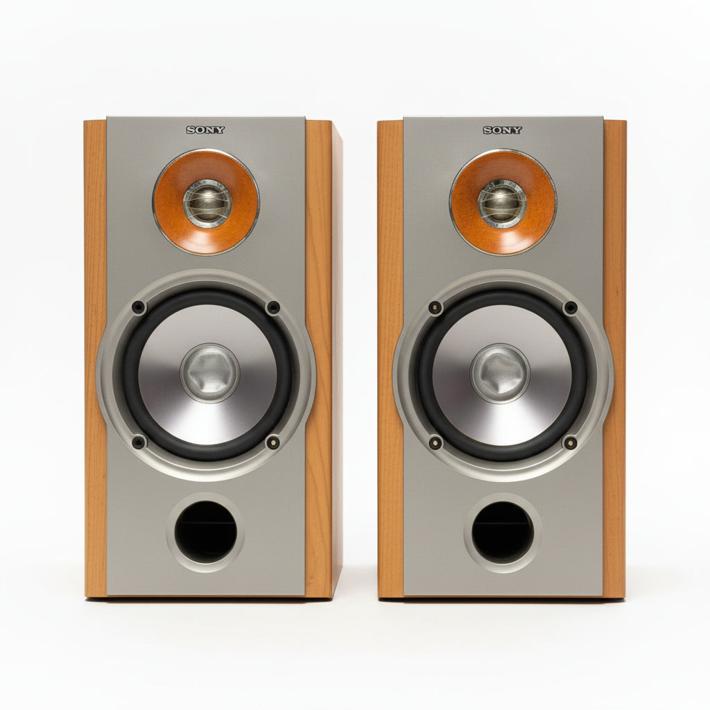 2 Sony SS-NX1 Speaker System Stereo Woodgrain Design Speakers 6ohms Untested