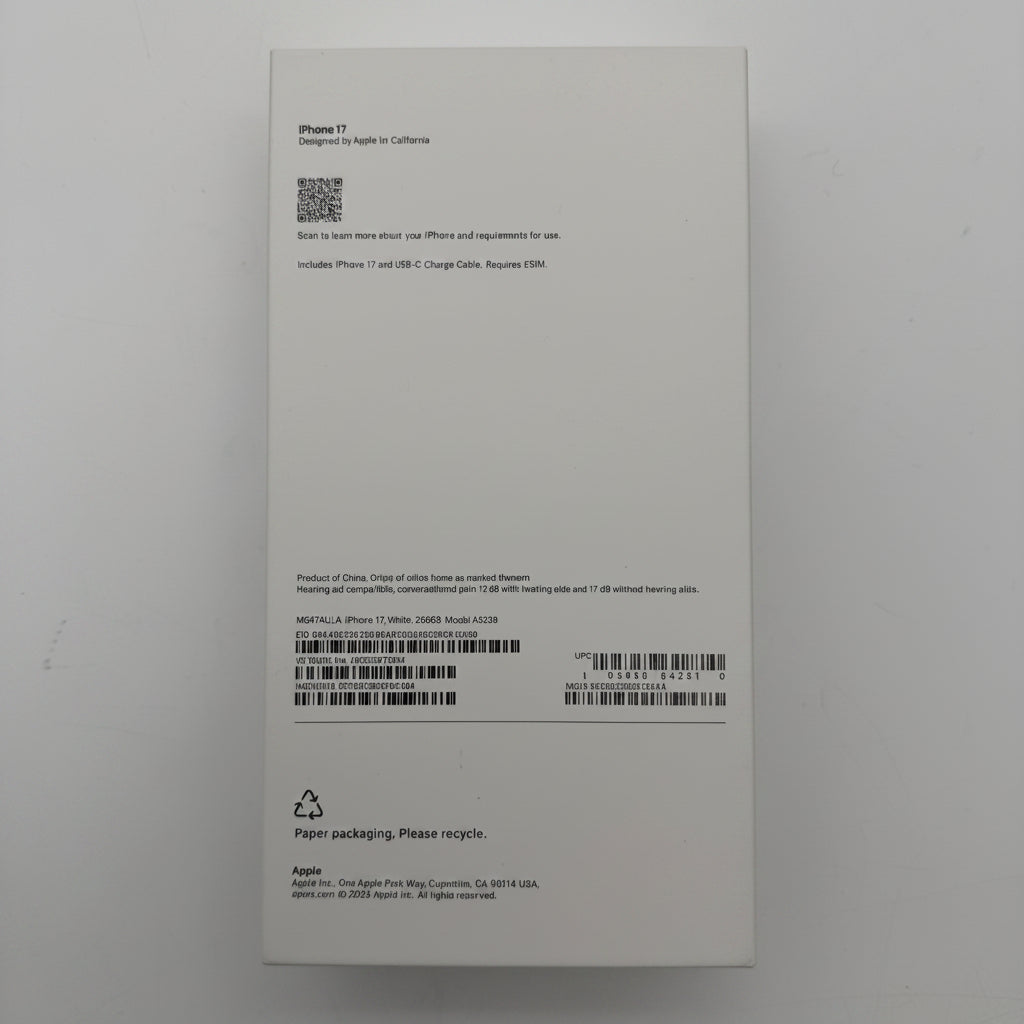 AT&T Apple iPhone 17 256GB White 100%BH